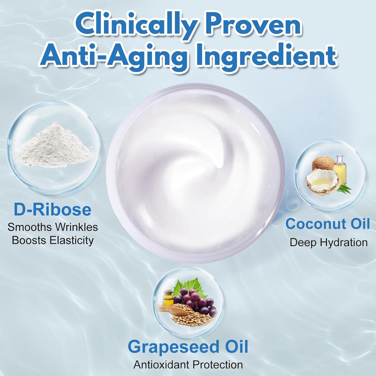 Ribose Cream, Ribose Sugar for Skin, Reduces Wrinkles, Moisturizer, Tightens & Firms the Skin, with D-Ribose Fractionated Coconut Oil and Grapeseed Oil, for All Skin Types, 2.5 oz