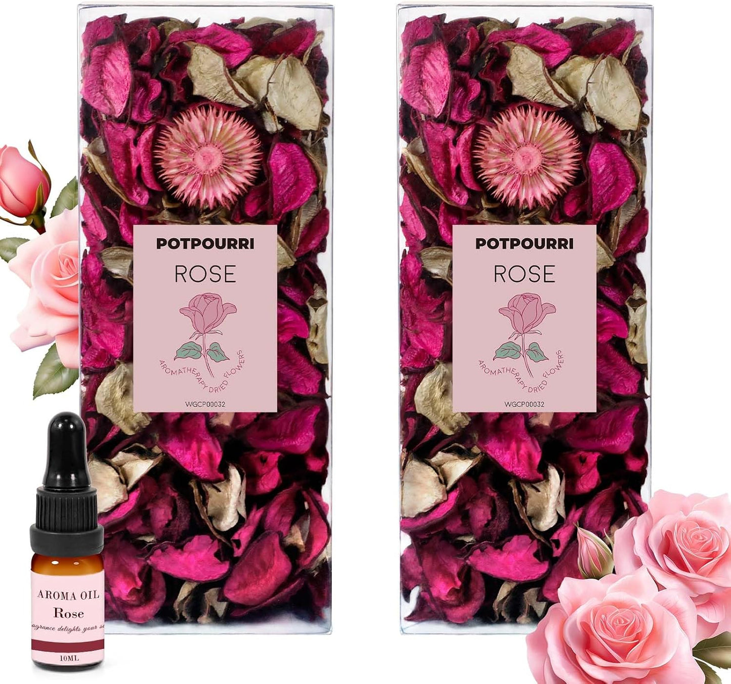 STRN Potpourri Bags, Rose Scented Potpourri Vase Filler Long-Lasting Fragrance Pink Decorative Bowl Fillers for Home Décor, Office, Bedroom, 2-Pack