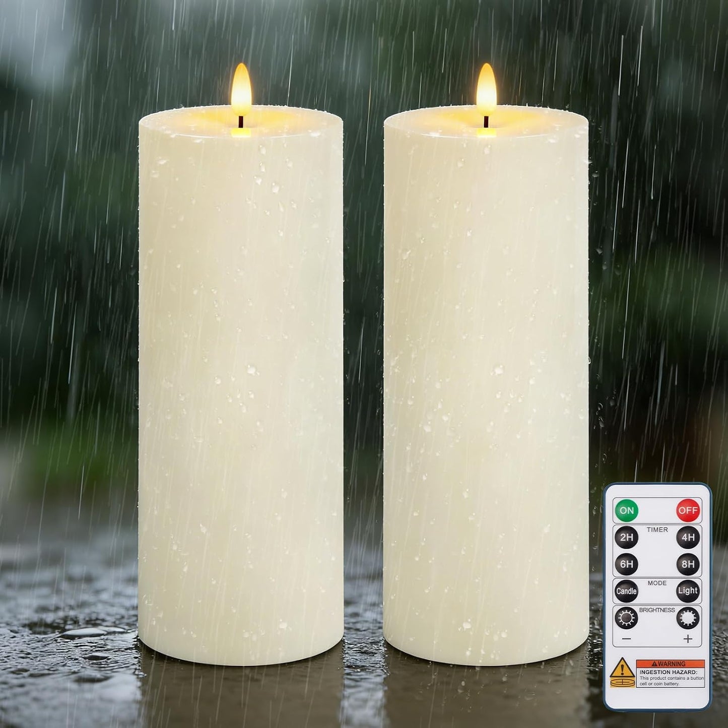 Homemory Outdoor Waterproof Flameless LED Candles 4" x 10", Battery Operated Large Pillar Candles with Remote & Timer, Long Lasting for Outdoor Lanterns & Patio, White, Set of 2