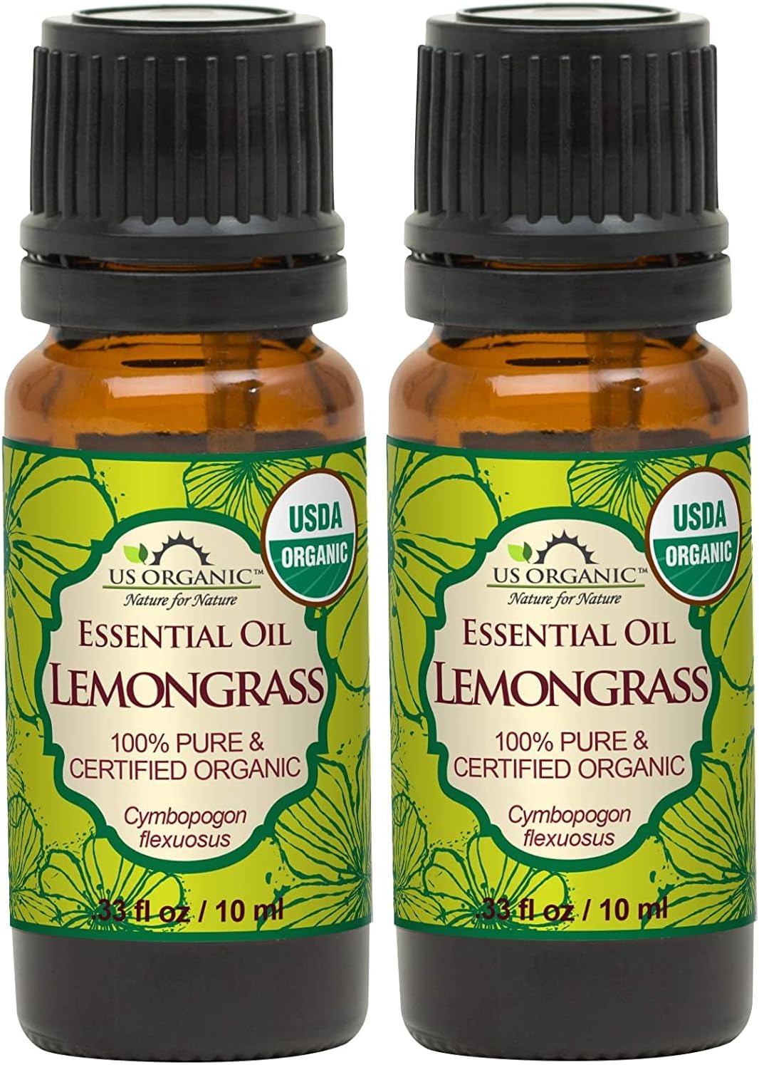 US Organic 100% Pure Lemongrass Essential Oil, USDA Certified Organic, Undiluted, Therapeutic Grade, Steam Distilled, for Aromatherapy, Freshening, and DIY Personal Care (10ml, Pack of 2)