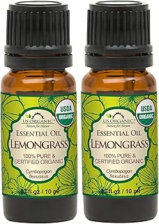 US Organic 100% Pure Lemongrass Essential Oil, USDA Certified Organic, Undiluted, Therapeutic Grade, Steam Distilled, for Aromatherapy, Freshening, and DIY Personal Care (10ml, Pack of 2)