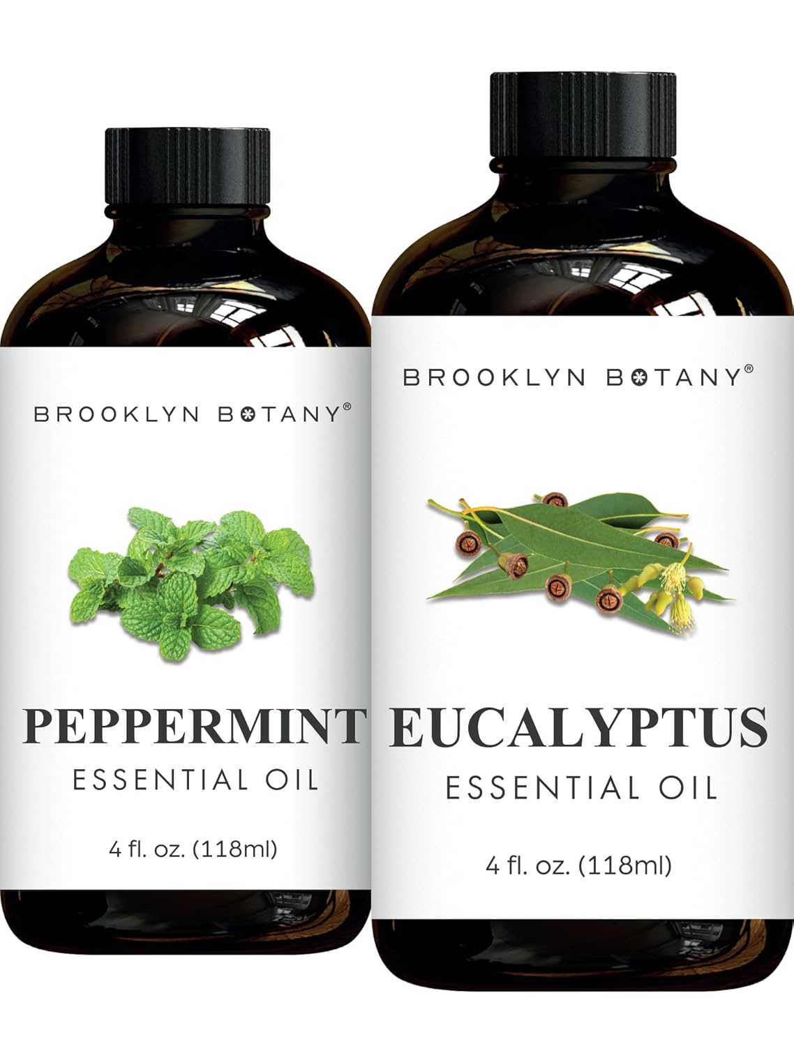 Brooklyn Botany Peppermint & Eucalyptus Essential Oils – 4 Fl Oz (Pack of 2) – 100% Pure & Natural – Premium Grade Aromatherapy Oils – Sinus Relief Blend