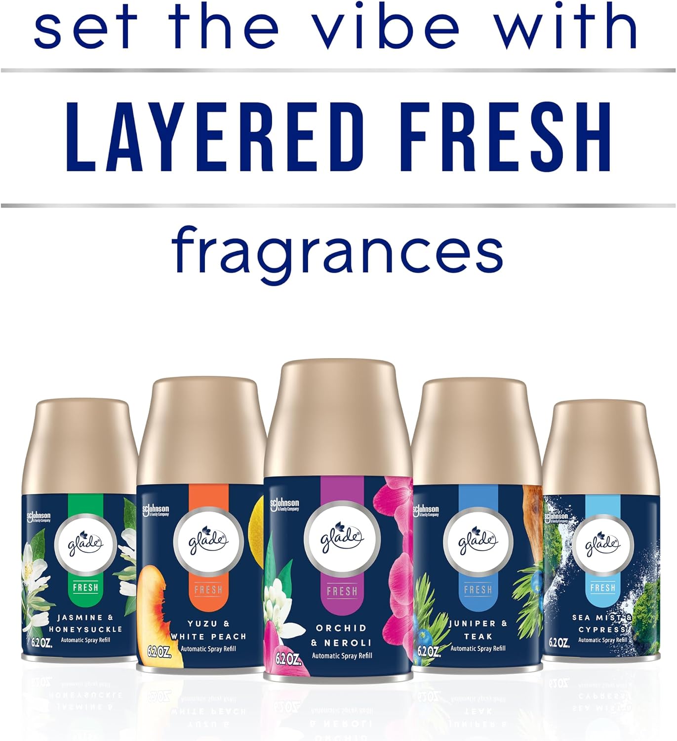 Glade Automatic Spray Refill, Air Freshener for Home and Bathroom, Orchid & Neroli, Fresh Collection, 6.2 Oz, 2 Count