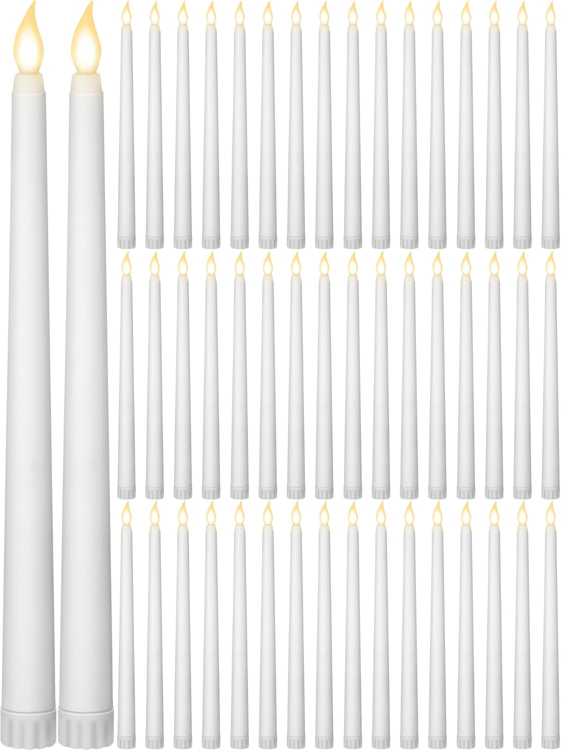 Funtery 48 Pcs Flameless LED Taper Candles Battery Operated Candles Bulk Realistic LED Candlesticks Flickering for Wedding Church Graduation Party Home Decor(White,Classic Style)