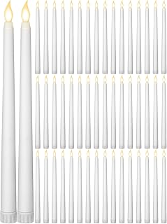 Funtery 48 Pcs Flameless LED Taper Candles Battery Operated Candles Bulk Realistic LED Candlesticks Flickering for Wedding Church Graduation Party Home Decor(White,Classic Style)