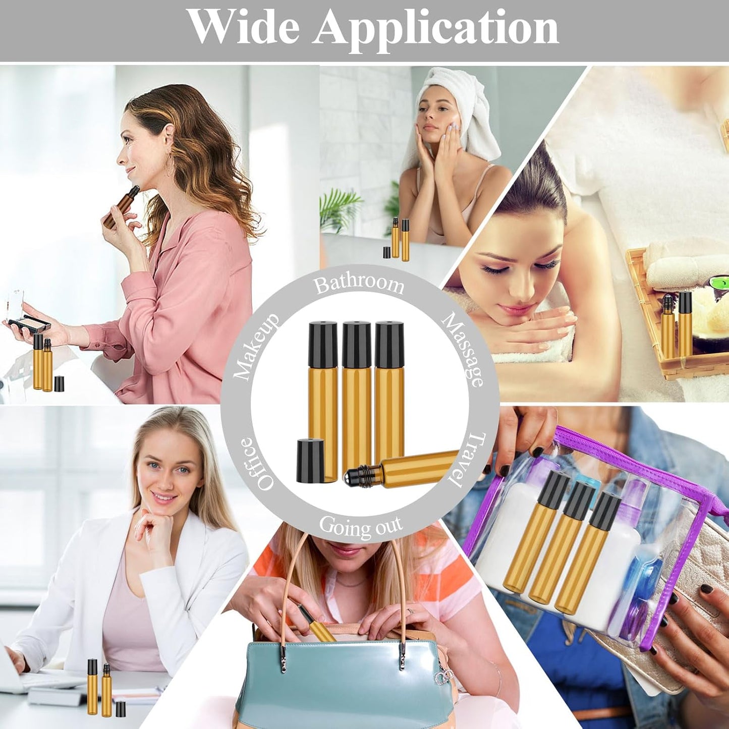 12 Pack Amber Roller Bottles for Essential Oils, 10ml Glass Roll On Bottles for Travel and Lip Gloss, Empty Perfume Roller Ball Applicator Bottle With Lid, Dropper, Funnel, Opener, Labels