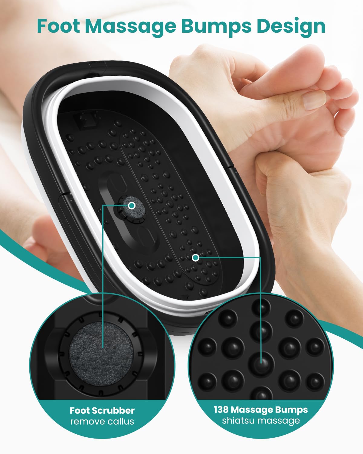 Nekteck Foot Soaking Tub Collapsible Bucket for Foot Bath Soak Tub, Feet Basin Soaker with 138 Acupressure Nodes and Pumice Stone for Feet Health Foot Spa, Gifts for Men Women Dad Mom, Black