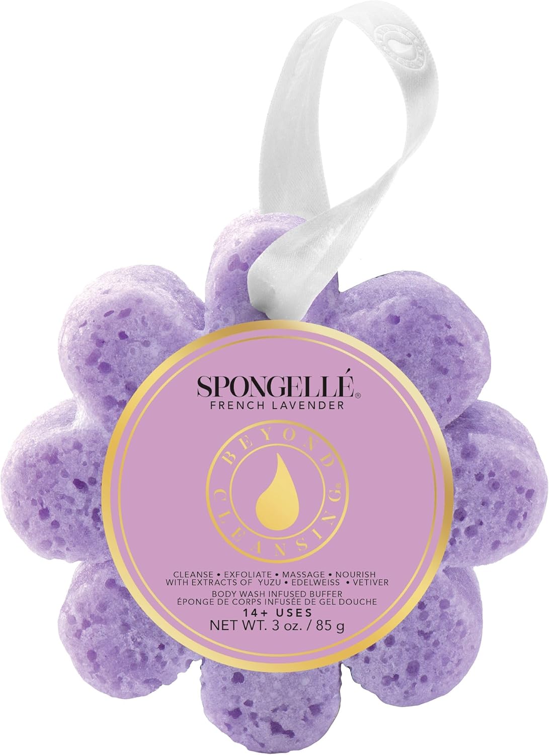 Spongellé French Lavender Wild Flower Bath Sponge | Built-in Body Wash & Body Scrubber, Shower Loofah Sponge for Women | 14+ uses