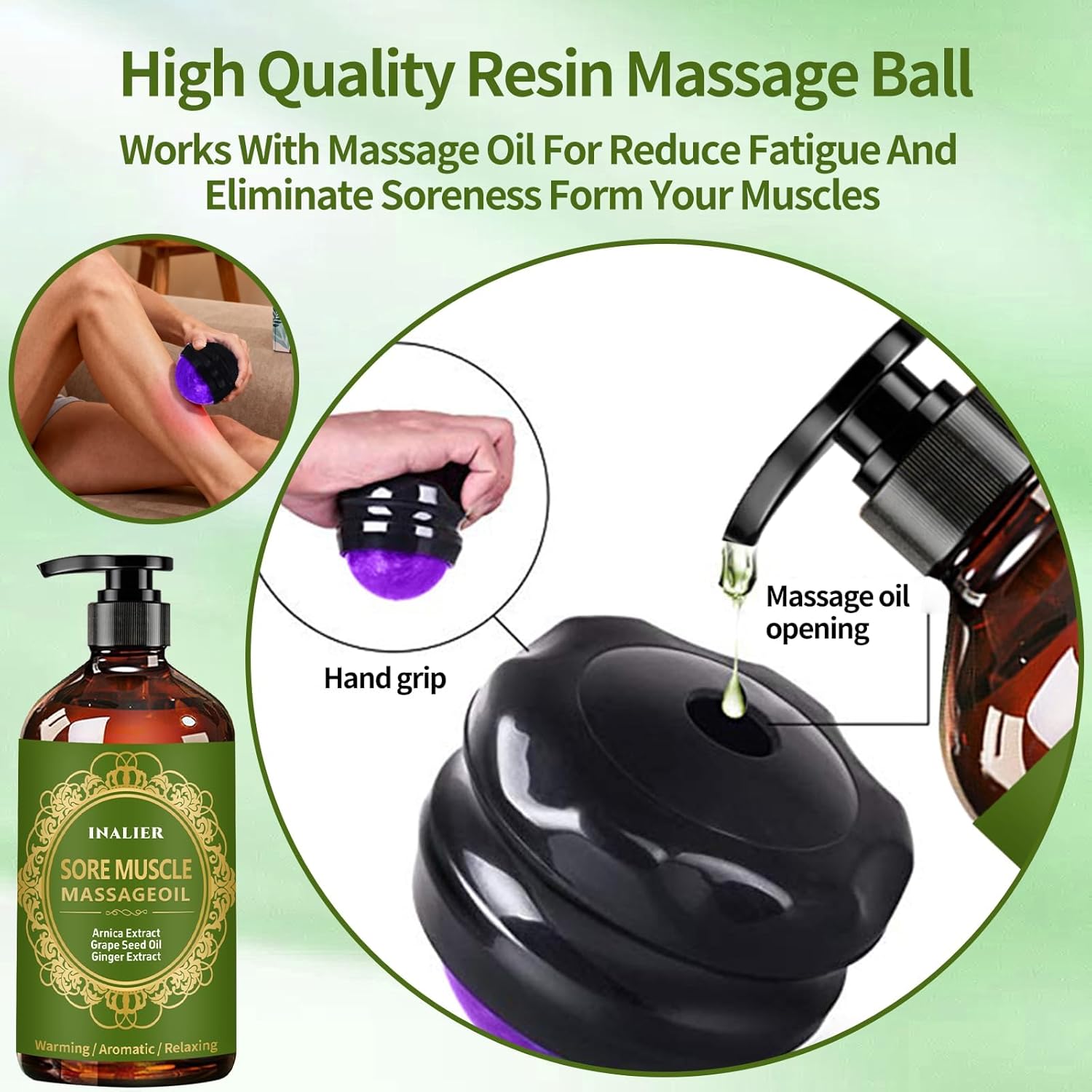 Fathers Day Gift,Gifts for Men,Massage Oil for Massage Therapy,3 Pack Cellulite Massage Oil,Sore Muscle Arnica Oil & Lavender Massage Body Oil with Massage Ball & Thumb Saver Tool,Gifts for Women