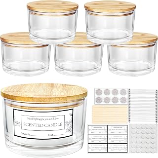 CONNOO 24oz Clear Glass Candle Jars 6 Pack, Multi-Wick Wide Mouth Empty Bulk Candle Containers for Making Candles with Airtight Bamboo Lids, Sticky Warning Labels, Wick kit- Dishwasher Safe