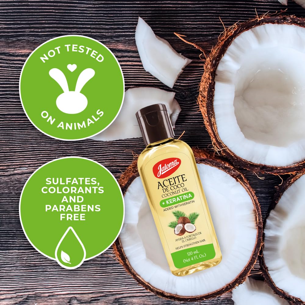 Jaloma Coconut Oil with Keratin to Help Strengthen Hair, 4 Oz Bottle