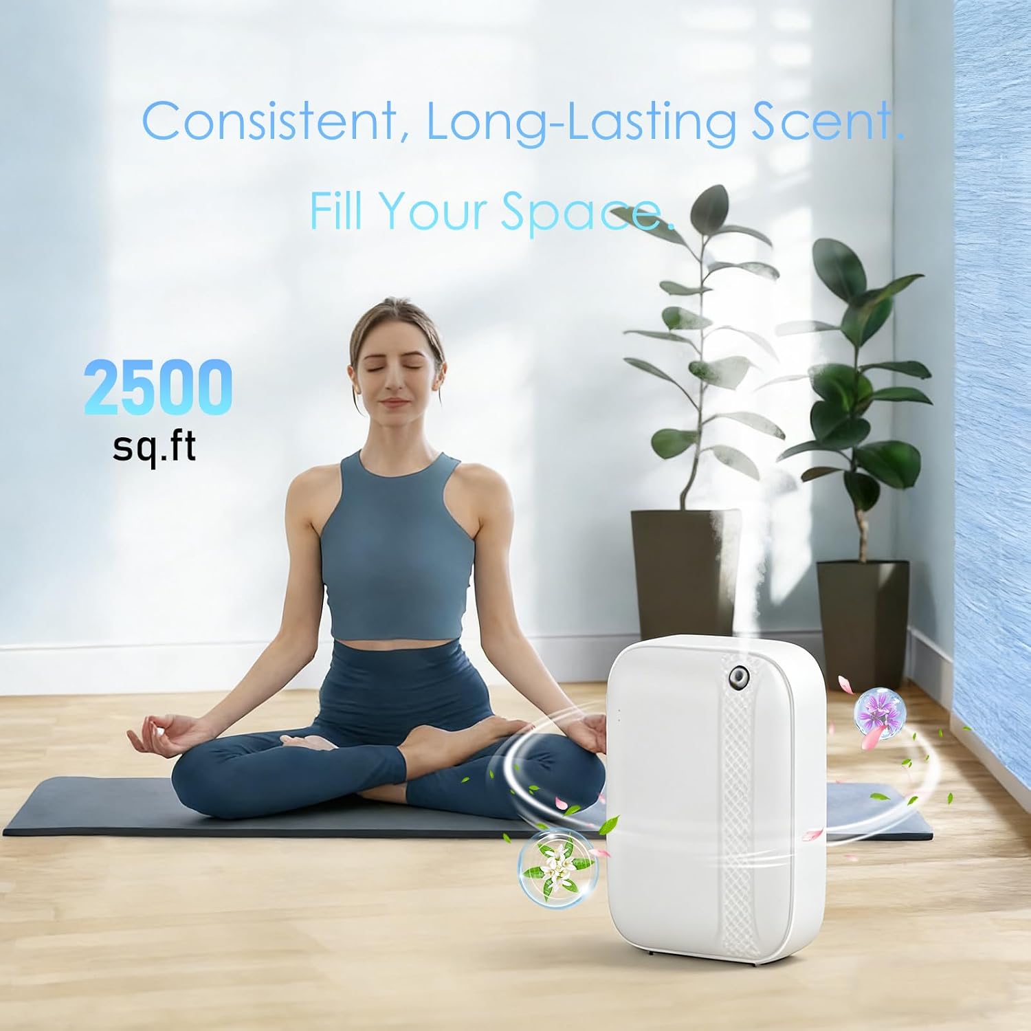 Essential Oil Diffuser, Waterless & Ultrasonic Aromatherapy Diffuser for Home, Office, Hotel, 13.5 OZ Capacity Up to 2500 Sq.Ft Coverage Room Scent Diffuser with App & Button Control(White)