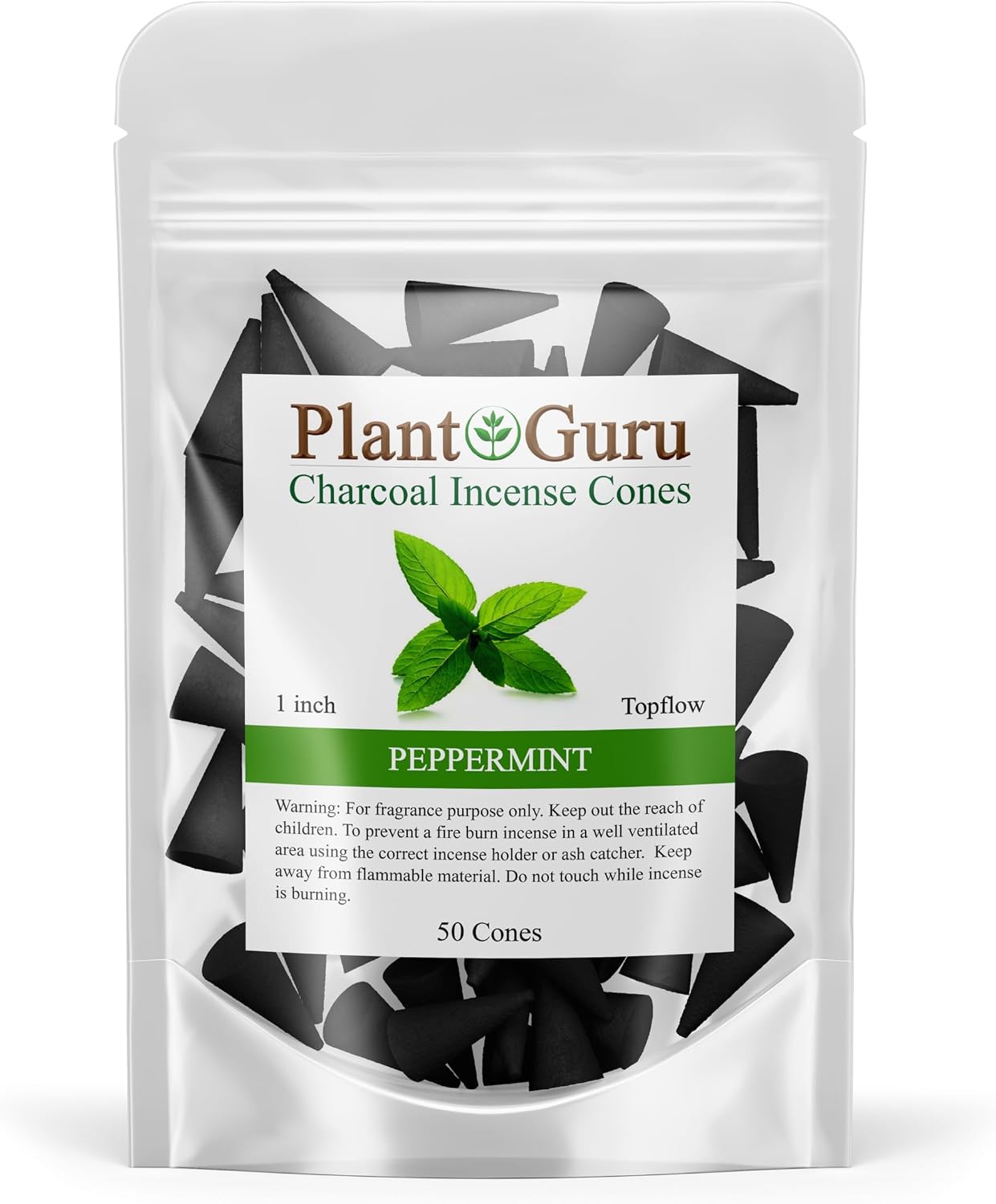 Peppermint Charcoal Incense Cones 1" TOPFLOW - 50 Pack - Natural Scented Cones Handmade Hand Dipped