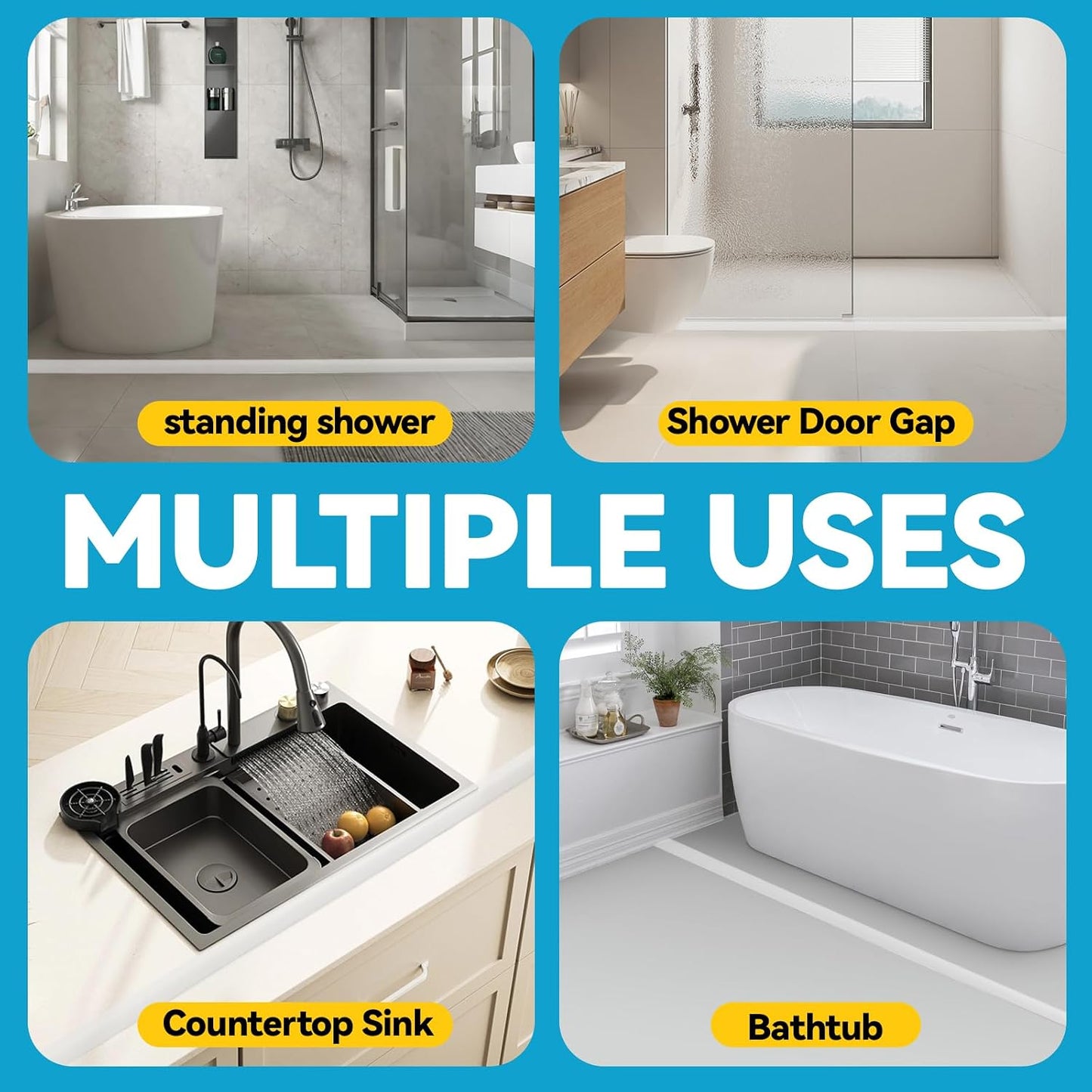 67" Collapsible Shower Threshold Water Dam Shower Barrier Keeps Water Inside Threshold Dry and Wet Separation Retention System Suitable for Bathroom Kitchen Sink Bathtub