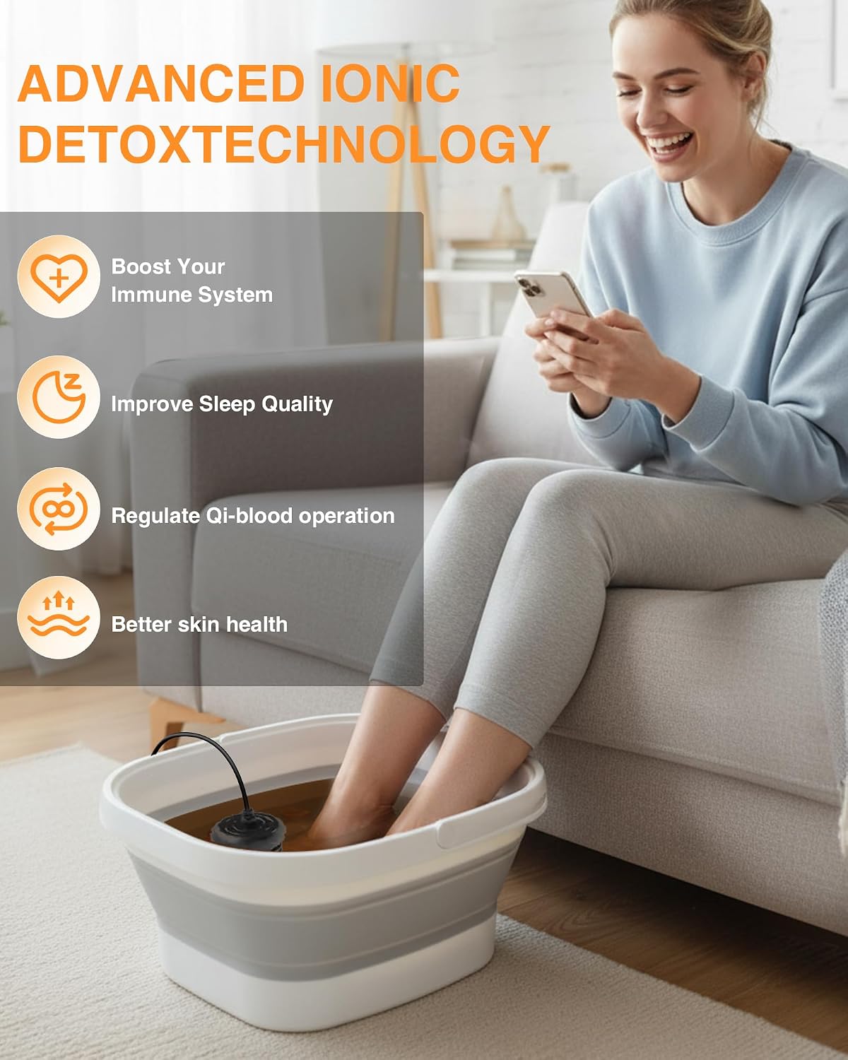 Ionic Foot Bath Detox Machine, Foot Detox Soak Tub with 2 Arrays, 80 Disposable Foot Spa Liners, Sea Salt, Folding Foot Spa Bucket, Home Salon-Level Foot Soaking Tub
