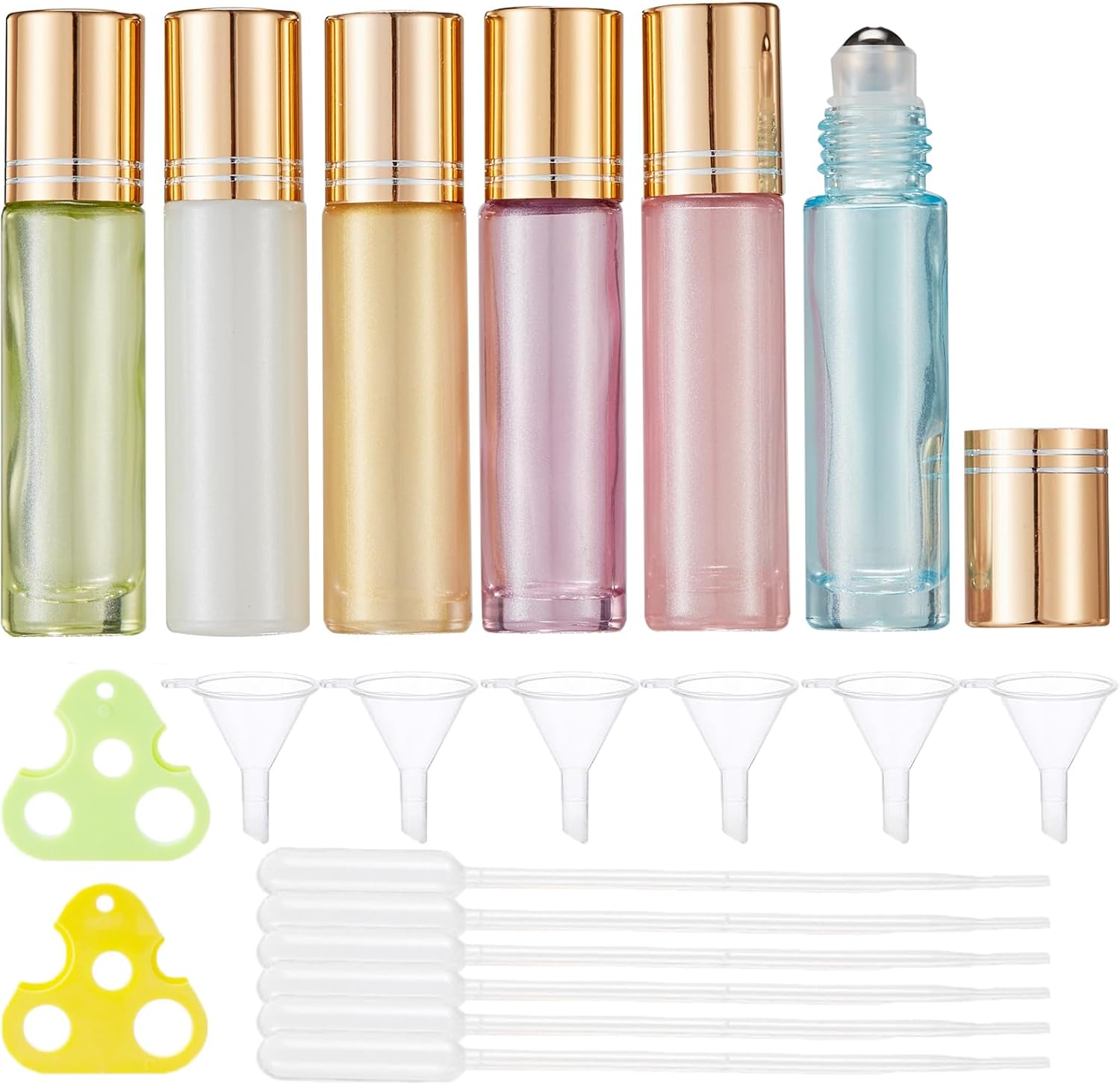 Qeuly 10ml Roll on Bottles - 6 Color Essential Oils Bottles, Thick Glass with Stainless Steel Roller Balls, Empty for Aromatherapy, Perfumes and Lip Balms