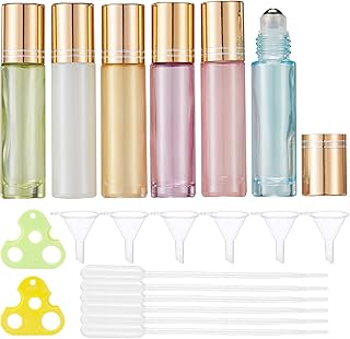 Qeuly 10ml Roll on Bottles - 6 Color Essential Oils Bottles, Thick Glass with Stainless Steel Roller Balls, Empty for Aromatherapy, Perfumes and Lip Balms