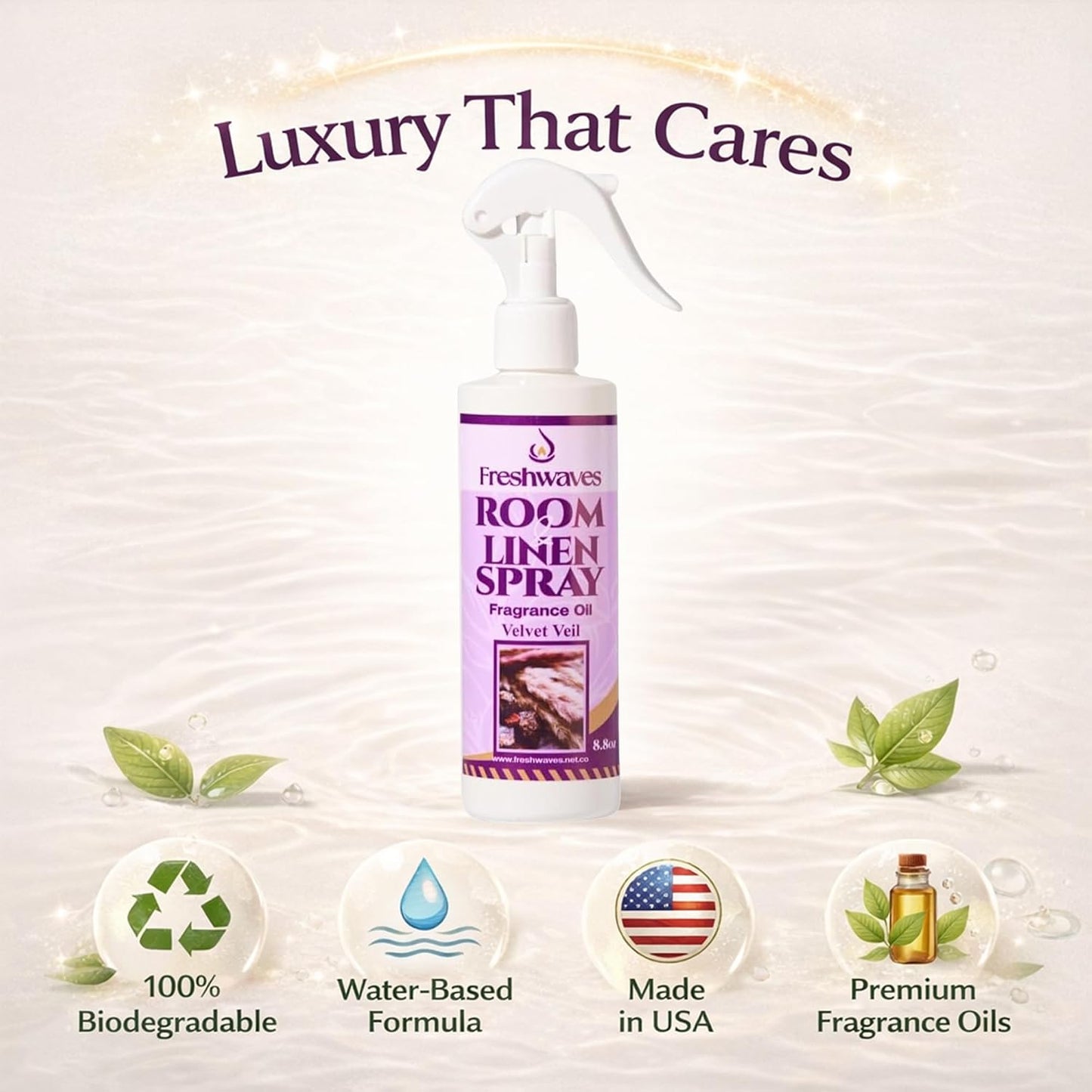Freshwaves Room and Linen Spray | Velvet Veil Scent | Fragrance Oil | 8.8 Ounce | Air Spray Freshener | Room Spray Odor Eliminator | Air Freshener Sprays for Living Room | Bedroom | Restroom | Office
