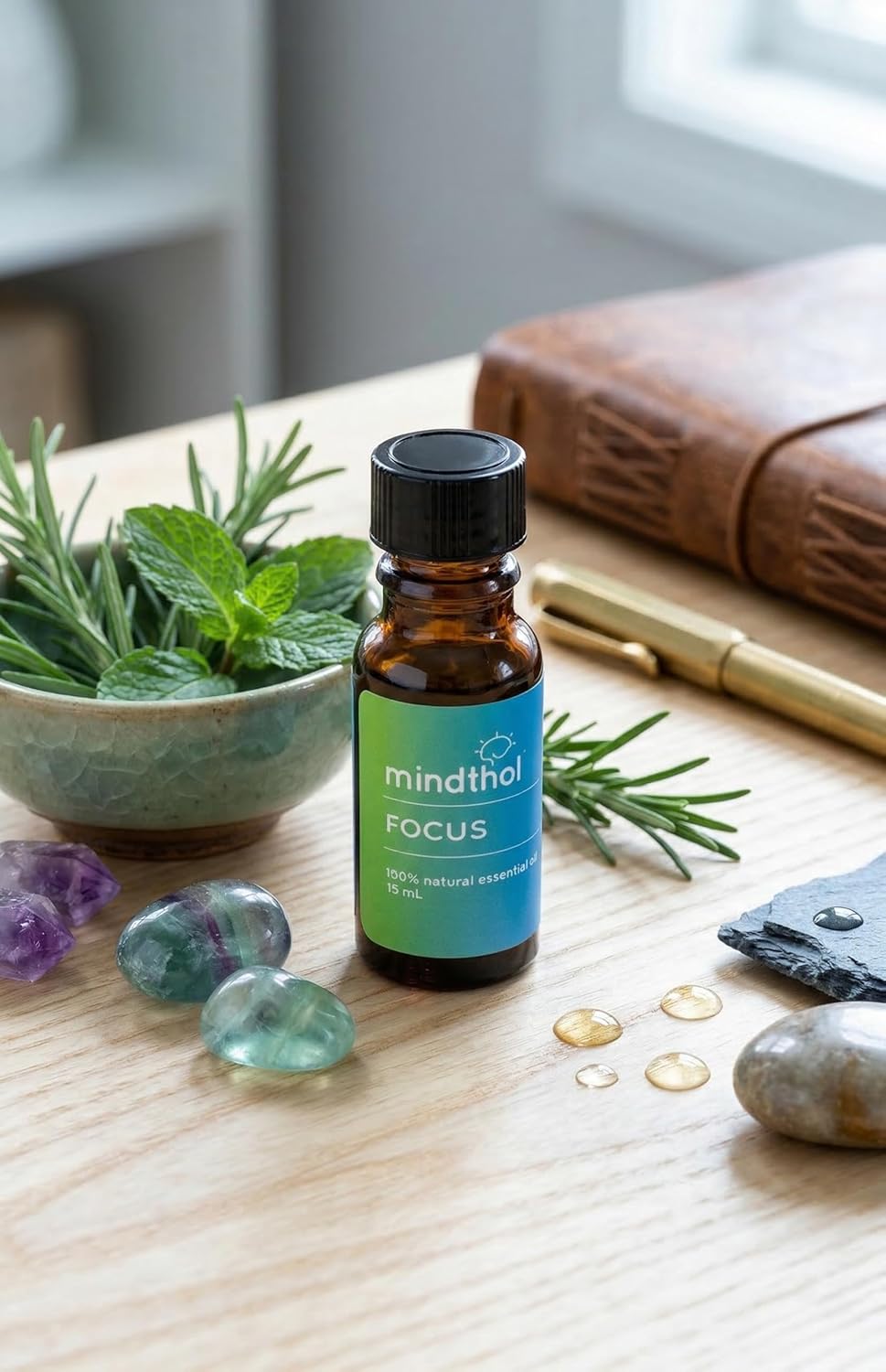 Focus Essential Oil 15ml - 100% Pure Blend for Mental Clarity, Concentration & Alertness - Peppermint, Lemon, Rosemary & Frankincense