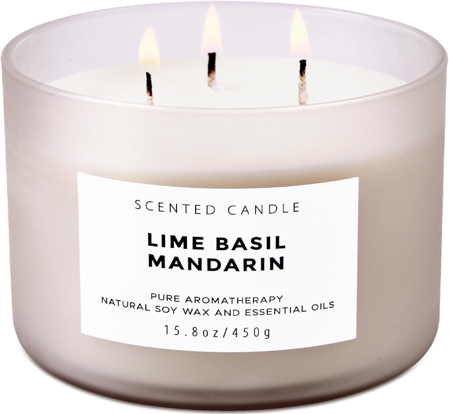 Lime Basil Mandarin 3-Wick Soy Candle | 15.8 oz Large Scented Candle for Home | Clean Burn Long Lasting | Fresh Herbal Citrus Scent | Gift Ready