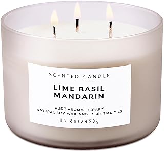 Lime Basil Mandarin 3-Wick Soy Candle | 15.8 oz Large Scented Candle for Home | Clean Burn Long Lasting | Fresh Herbal Citrus Scent | Gift Ready