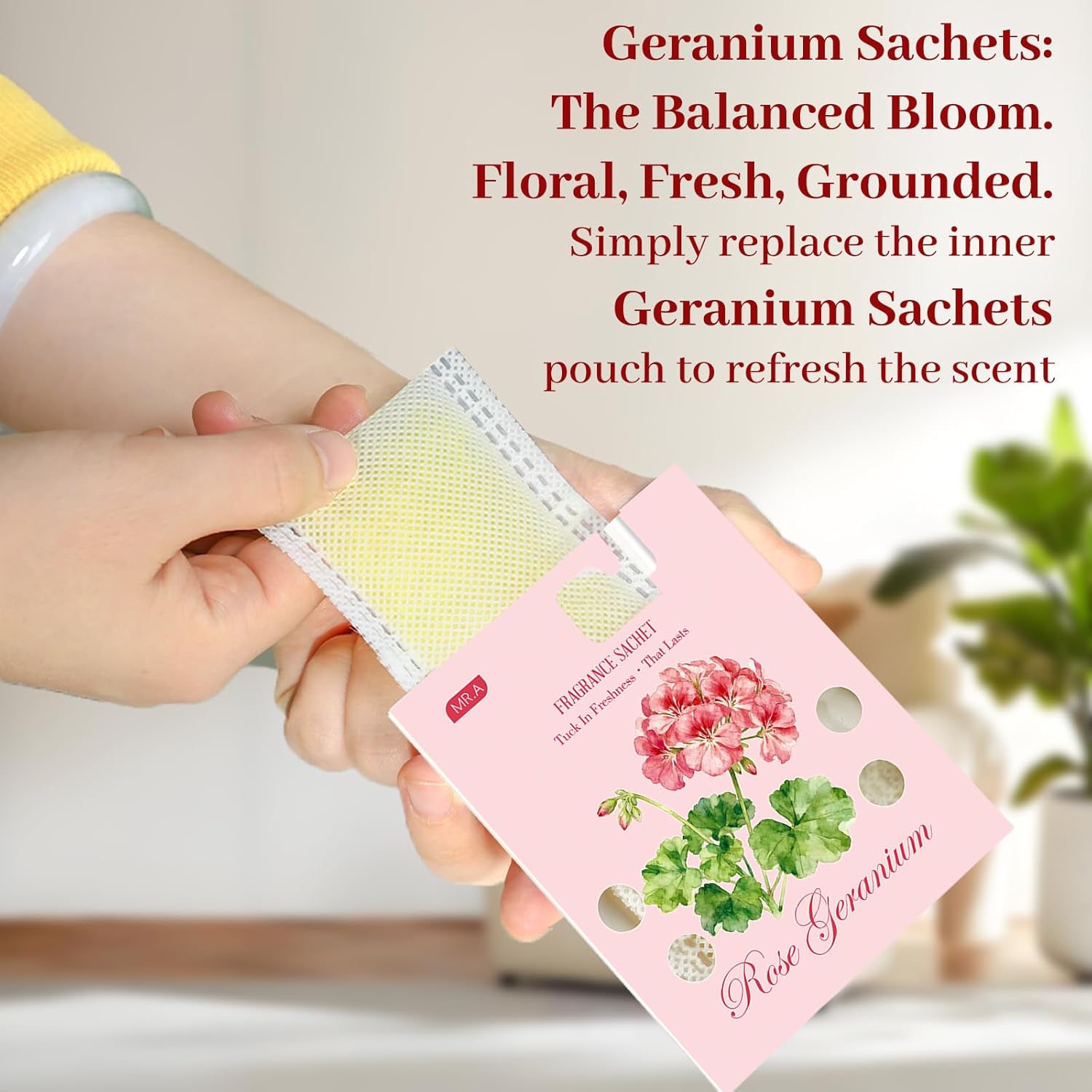 MR.A 13 Packs Geranium Scented Sachets, Fragrance Sachet Bags for Drawers and Closets, Air Fresheners for Car and Home, Closet Deodorizer Scented Drawer Fresheners for Dresser