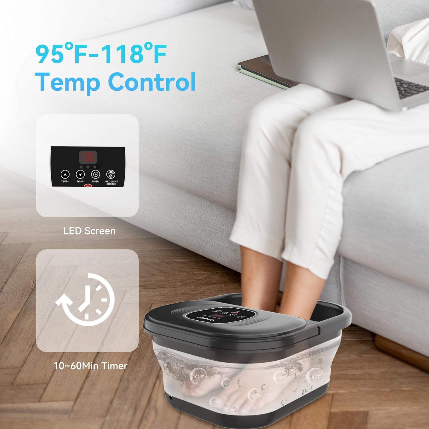 CuPiLo Foot Spa Bath Massager with Heat, Collapsible Foot Massager Spa Soaking Tub with Bubbles, Pumice Stone, and Shiatsu Massage Rollers, Pedicure Foot Spa for Relaxation, Gifts