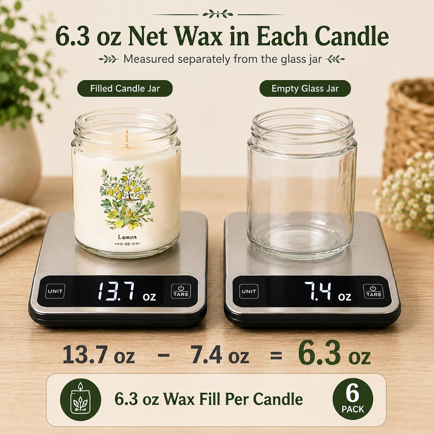 6 Pack Scented Candles Gift Set for Women, Soy Wax Jar Candles for Home, 37.8 oz Total Up to 300 Hours Burn Time, Fresh Scents - Lavender Lemon Mint Ocean Watermelon Vanilla Coconut