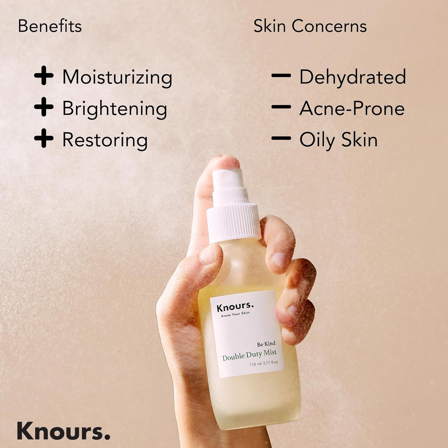 Knours Korean Hydrating Jojoba Oil + Aloe Vera H2O | Knours Be Kind Face Mist Spray | Vegan Squalane | Dry, Sensitive Skin | for Redness |110ml/3.72fl oz