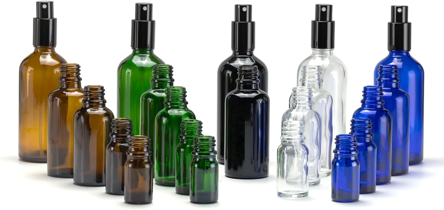 YIZHAO Black Glass Spray Bottles 1oz, with Small Fine Mist Spray, Metal Cap, Refillable for Essential Oil,Travel,Cleaning,Perfume,Aromatherapy,Makeup – 6 Pcs