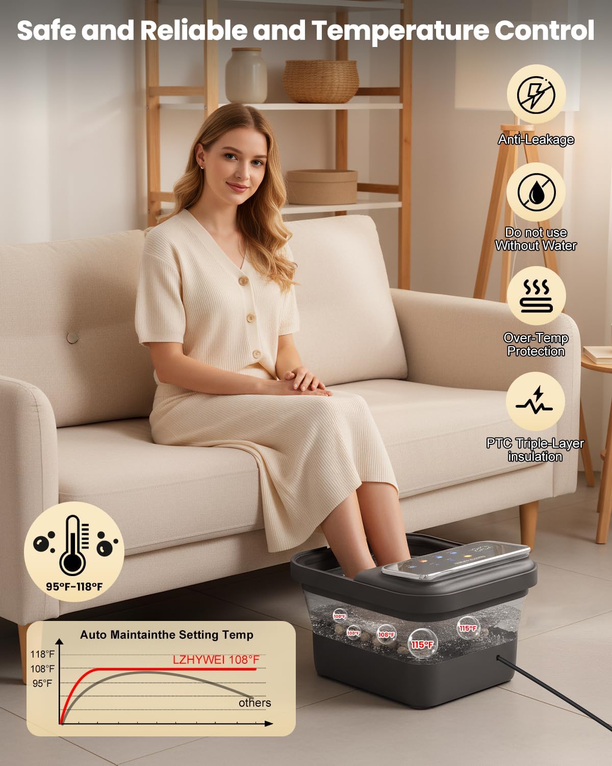 Collapsible Foot Spa with Heat, Electric Foot Bath Massager with Color Touchscreen, 30 Motorized Shiatsu Massage Balls, Temp Control, Bubbles, Remote, Professional Feet Soak Tub for Home
