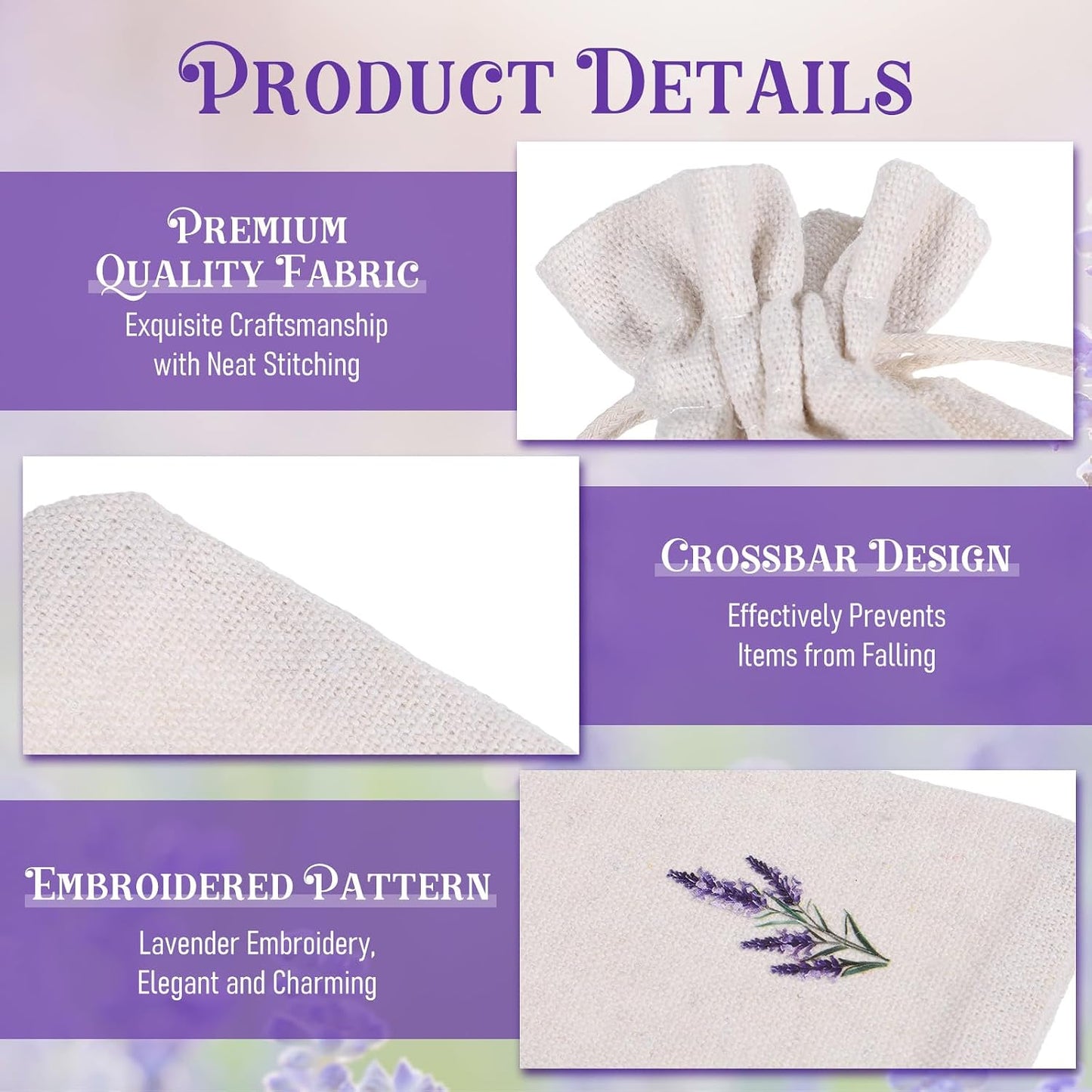 12 Pcs Cotton Lavender Drawstring Bags 4 x 6 Inch Reusable Muslin Drawstring Pouch Small Sachet Empty Bags Embroidered Cloth Bag Mini Fabric Bag for Filling Spice Jewelry Gift
