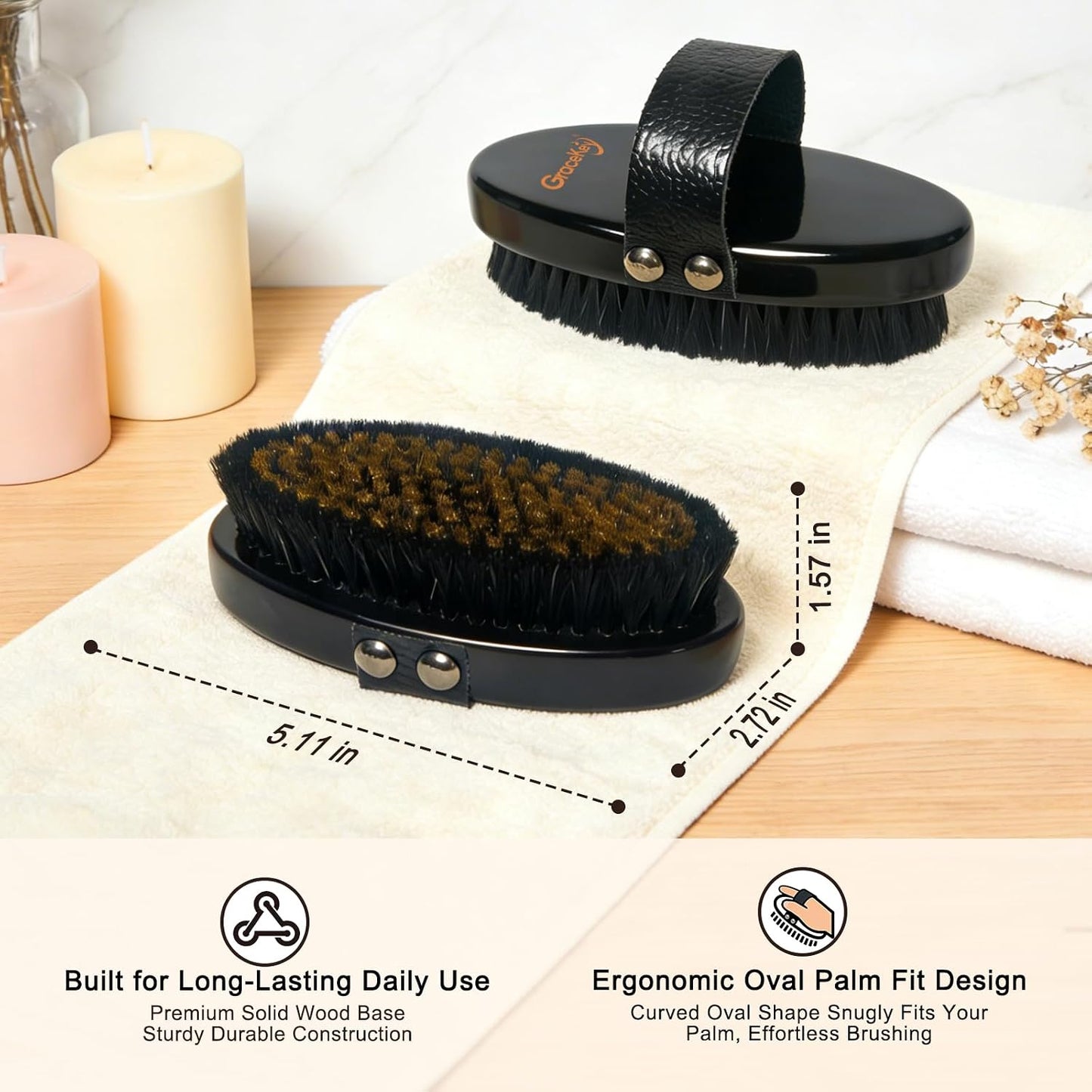 Copper Dry Brush for Cellulite, Exfoliating Body Brush | Improve Cellulite Appearance, Lymphatic Drainage, Pure Copper Bristles, Gentle Exfoliation