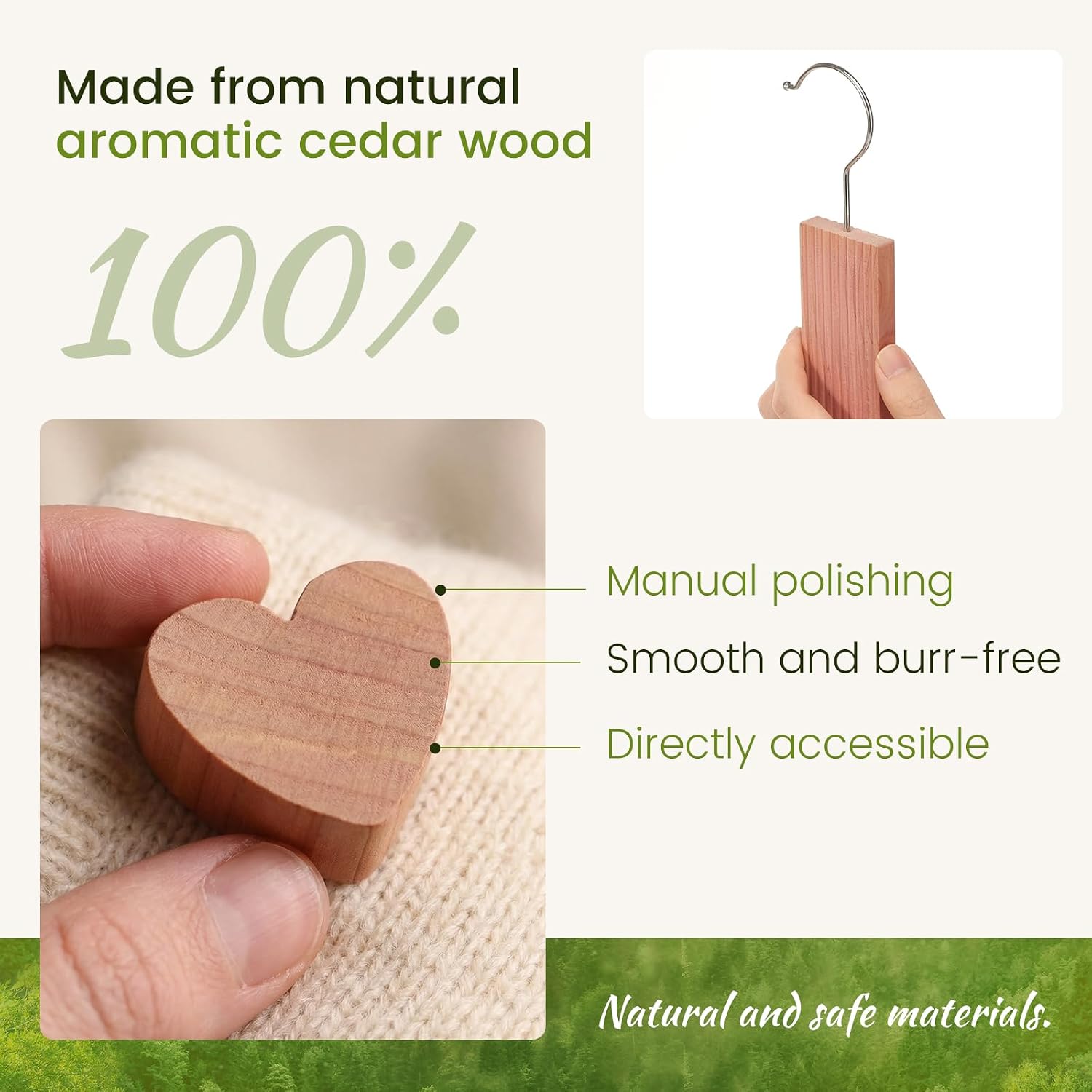 40 Pcs Cedar Wood Block for Wardrobe Clothes Storage with Metal Hooks, Cedar Wood Blocks & Balls for Storage Box Drawer Wardrobe Clothes, Fresh Scented Sachets