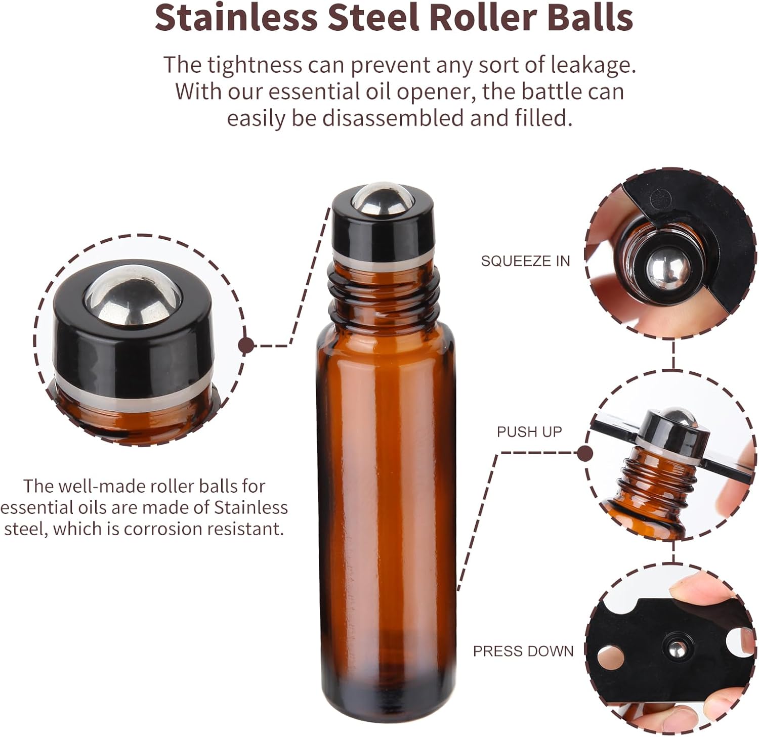 10ml Glass Roll-on Bottles – 4-Pcs Essential Oil Roller Bottles with Stainless Steel Roller-Balls, Perfect for Fragrance & Aromatherapy (Includes 1 Bottle Opener, 1 Sticker, and 1 Funnel)
