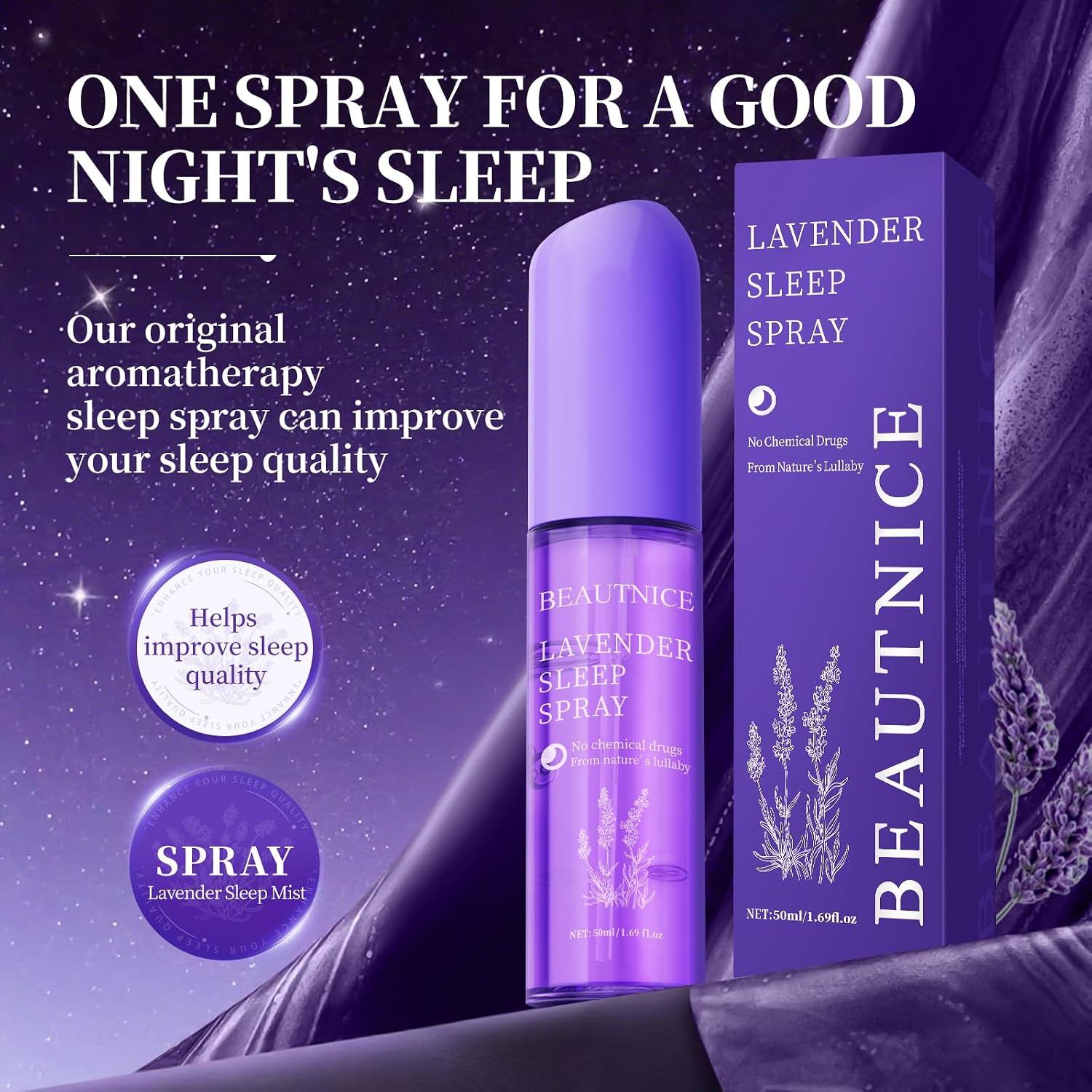 Lavender Restful Sleep Spray - Natural Chemical-Free Sleep Aid with Lavandula Angustifolia Flower Water | 50ml Calming Pillow Mist for Relaxation & Better Sleep