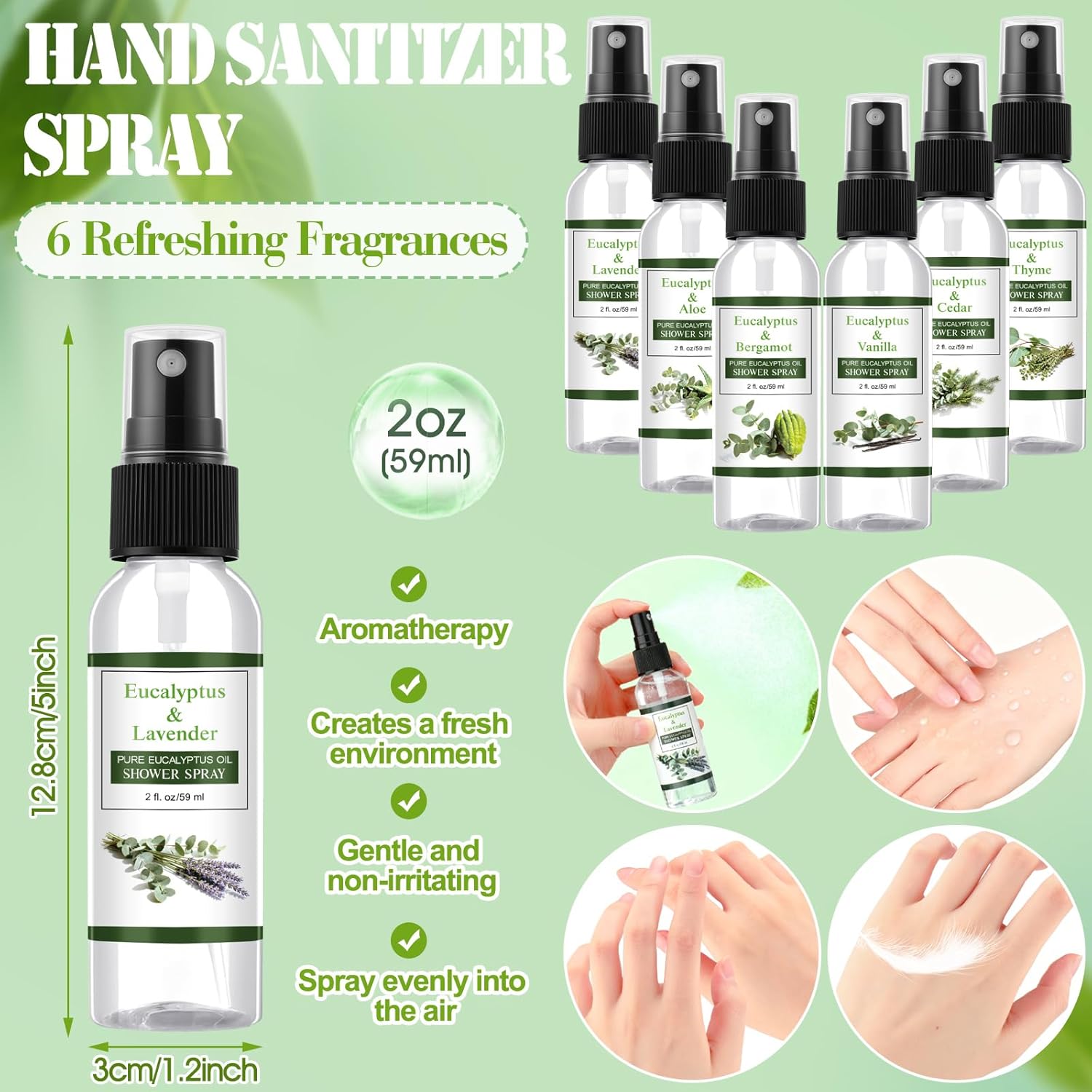 Frienda 6 Pack Eucalyptus Shower Spray with Essential Oils Portable Travel Eucalyptus Blends Mist Spray for Spa and Sauna Steam Room Aromatherapy for Women Teacher Staff Employee Thank You Gifts 2oz