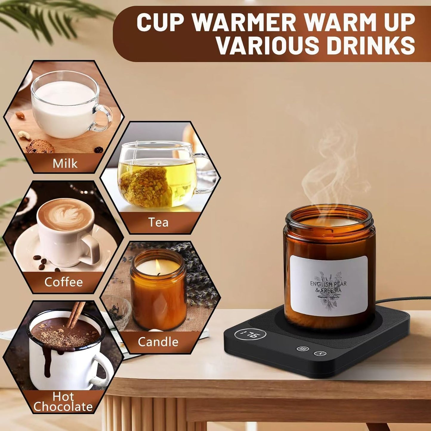 Mug Warmer, Electric Coffee Warmer with 3 Temp Settings, 2-12H Auto-Shutoff Coffee Mug Warmer for Home/Office Desk, Smart Cup Warmer for Milk Tea/Hot Drinks, Candle Warmer Plate (No Cup Included)
