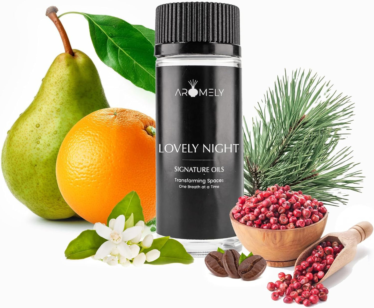 Aromely Lovely Night Diffuser Oil Scent - Essential Oils for Diffusers - Sophisticated Aroma Blend of Sweet Orange Oil, Pink Pepper, Nerol, Patchouli, and Sandalwood (50ml)