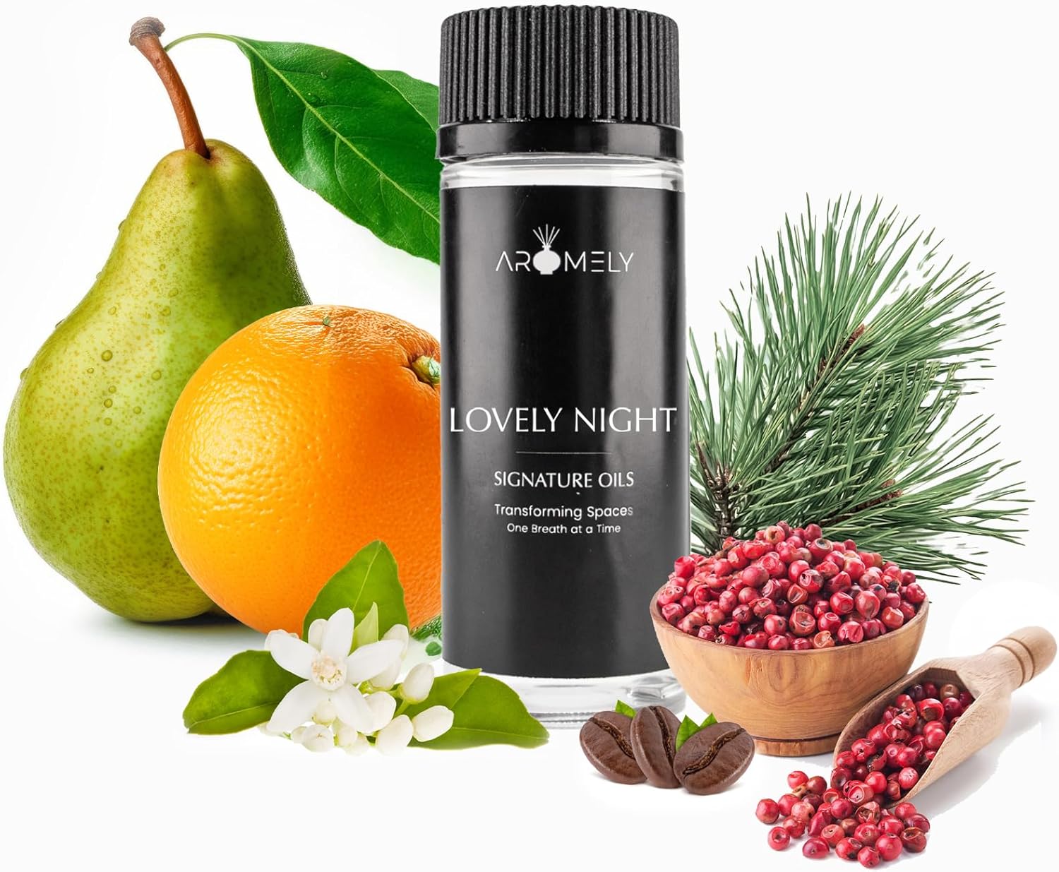 Aromely Lovely Night Diffuser Oil Scent - Essential Oils for Diffusers - Sophisticated Aroma Blend of Sweet Orange Oil, Pink Pepper, Nerol, Patchouli, and Sandalwood (50ml)
