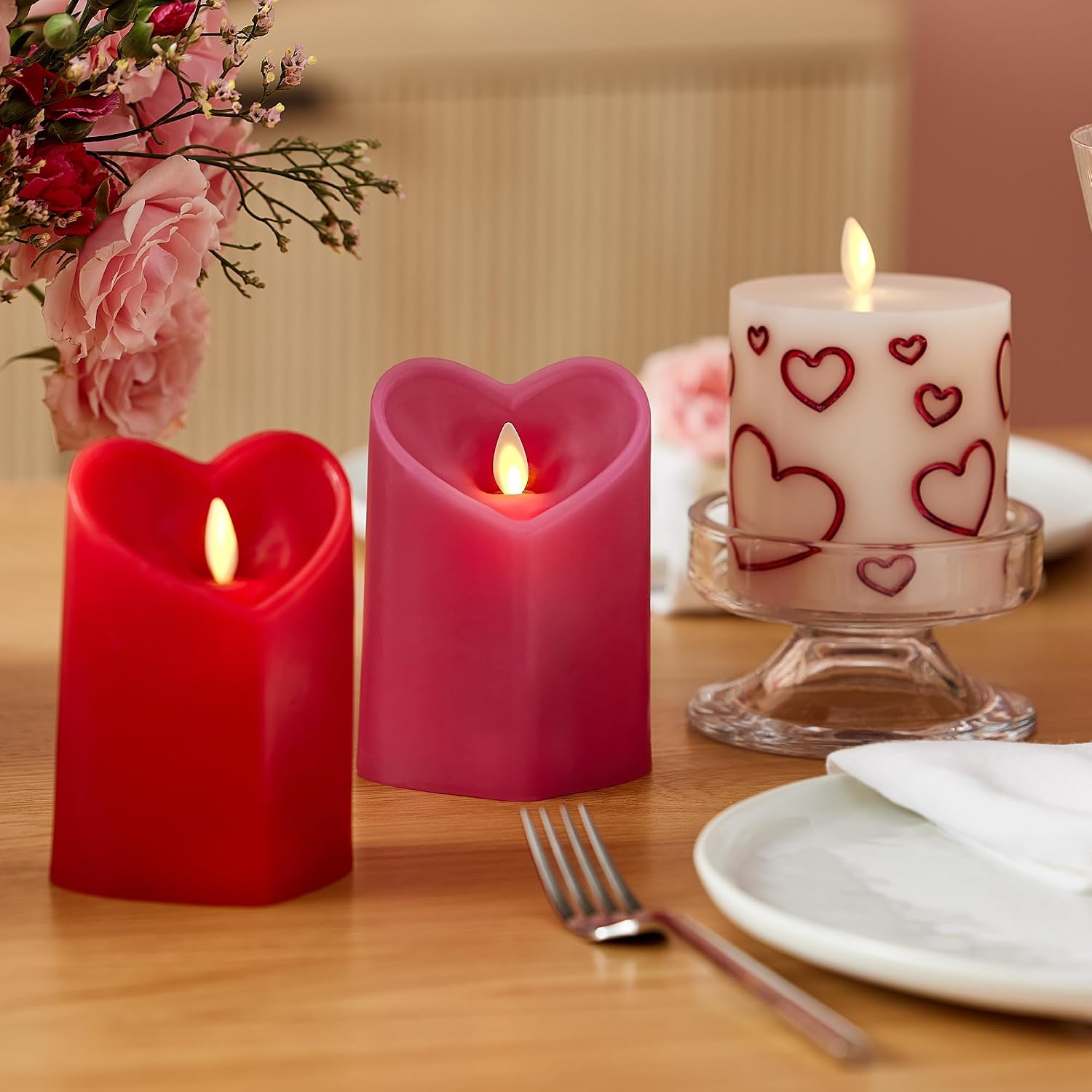 Luminara True Red Heart Shaped Pillar Candle - Flickering Real-Flame Technology - Remote Ready - Romantic Valentine's Collection - 3.5" x4.5"