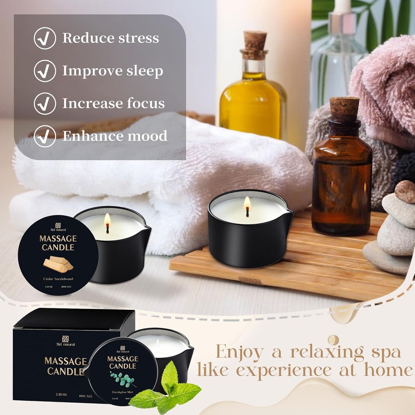 6 Pack Massage Oil Candles 2.35 oz Low Temp Soy Massage Candles 6 Scent Spa Therapy Body Oil Home Valentine's Day Gift for Relaxation, Couples, or Self-Care