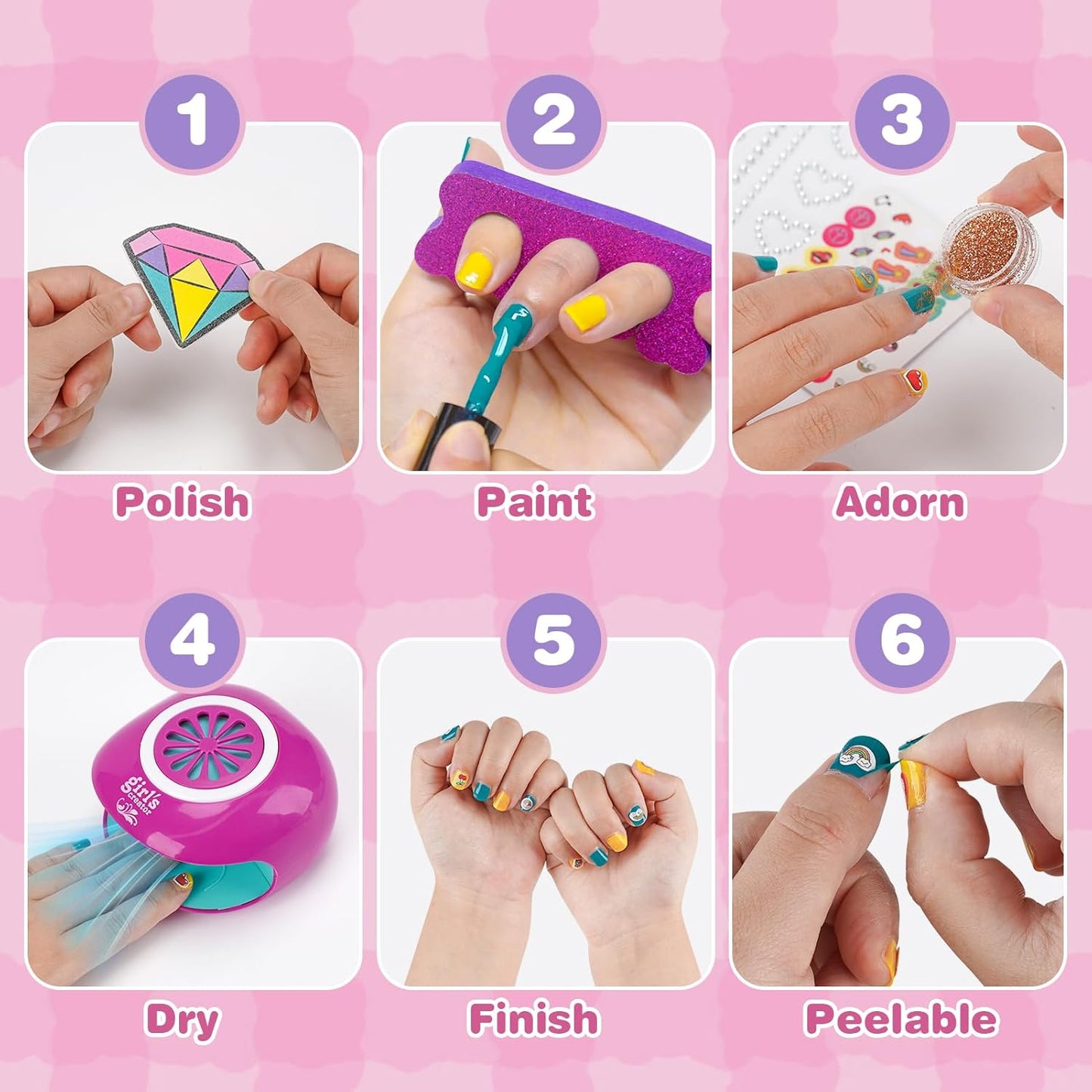 Dreamon Kids Foot Spa & Nail Kit Set - 25 Pcs Kids Spa Day Kit with Middle Size Rainbow Light Massage Foot Soak Tub - Manicure Pedicure Art Salon Girl Stuff - Christmas Birthday Gift for 3-12 Year Old