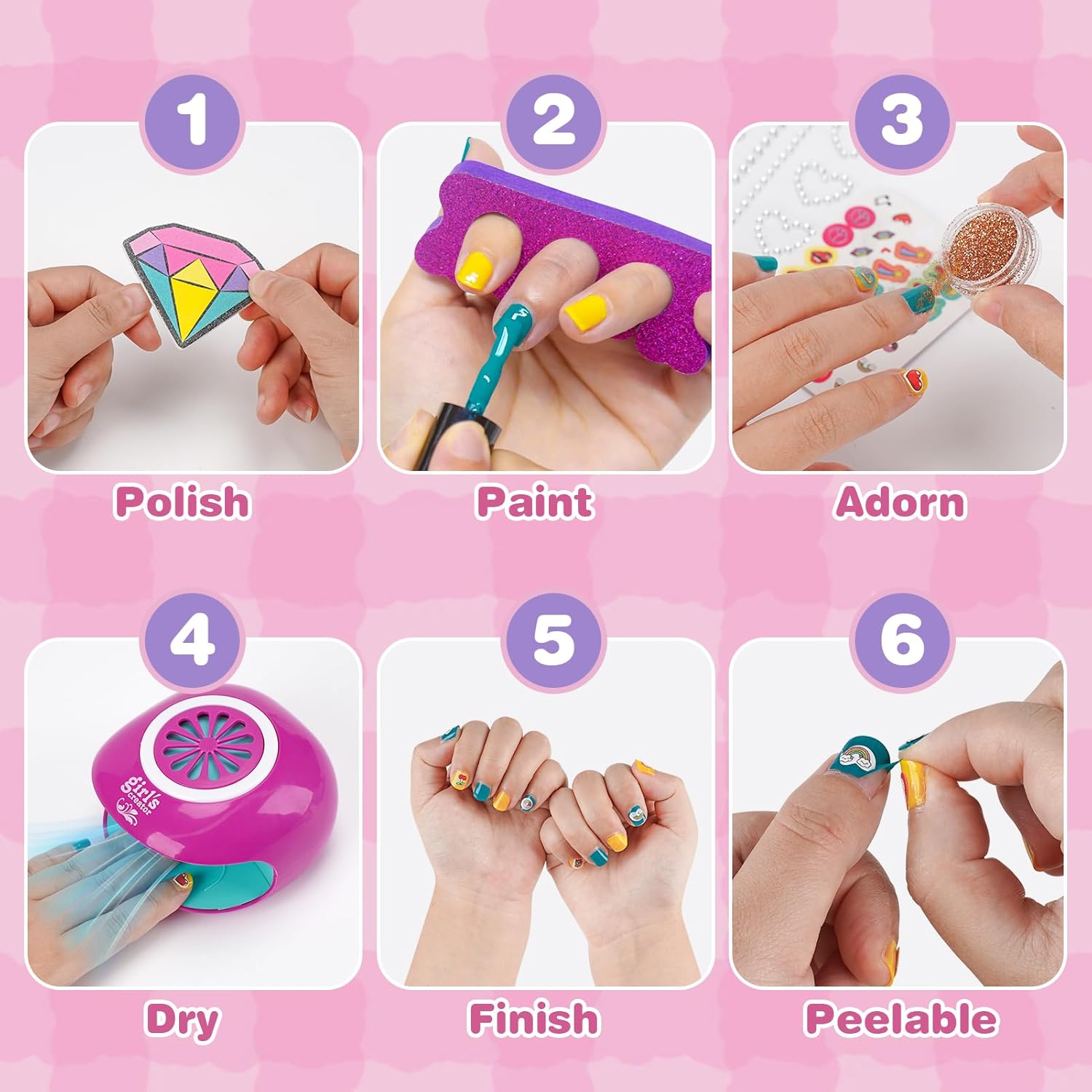 Dreamon Kids Foot Spa & Nail Kit Set - 25 Pcs Kids Spa Day Kit with Middle Size Rainbow Light Massage Foot Soak Tub - Manicure Pedicure Art Salon Girl Stuff - Christmas Birthday Gift for 3-12 Year Old