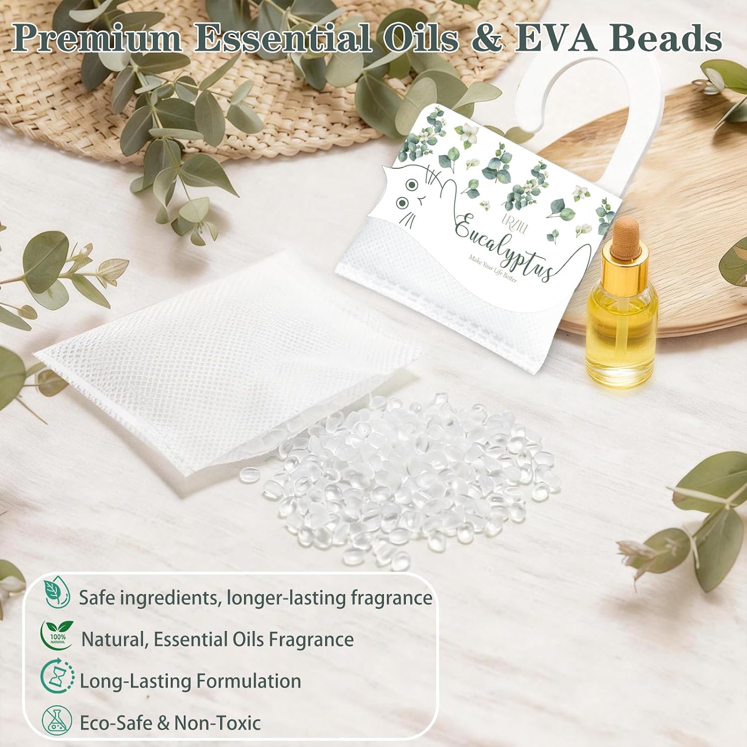 13 PCS Eucalyptus Scented Sachets, Long Lasting Hanging Air Freshener Bags for Closet, Drawer, Shoe Cabinet, Car & Bathroom, Odor Eliminator & Home Fragrance Potpourri Bag