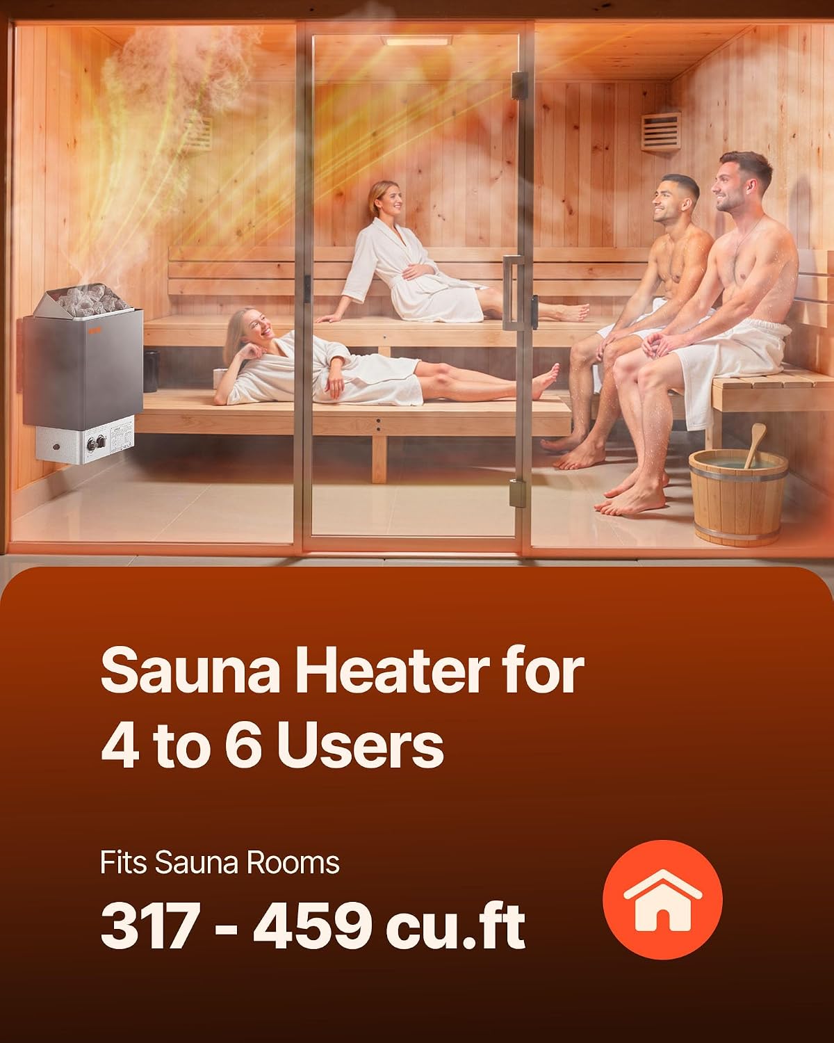 VEVOR 9KW Sauna Heater, Steam Bath Sauna Heater with Built-in Controls, Electric Sauna Stove, 3h Timer and Adjustable Temp for Max. 317-459 Cubic Feet, Home Hotel Spa Shower Use 220V FCC Certification