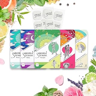 AROMA STICKERS® Original Blend Edition All in One - 100% Natural Essential Oil Scented - Aromatherapy Sticker Diffuser for Relaxation & Energy Boost (Pack of 5, 12 Stickers/Pack, 60 Stickers Total)