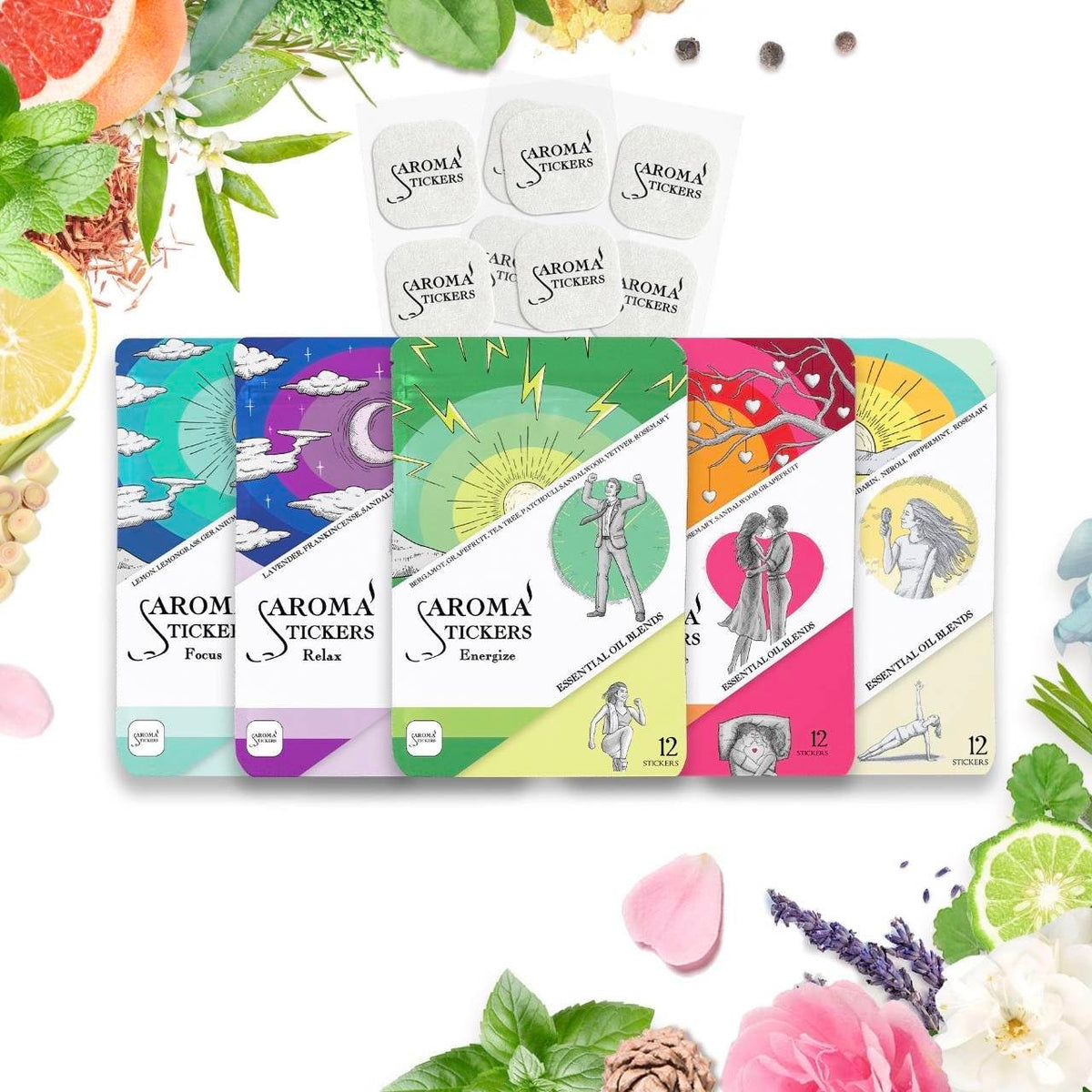 AROMA STICKERS® Original Blend Edition All in One - 100% Natural Essential Oil Scented - Aromatherapy Sticker Diffuser for