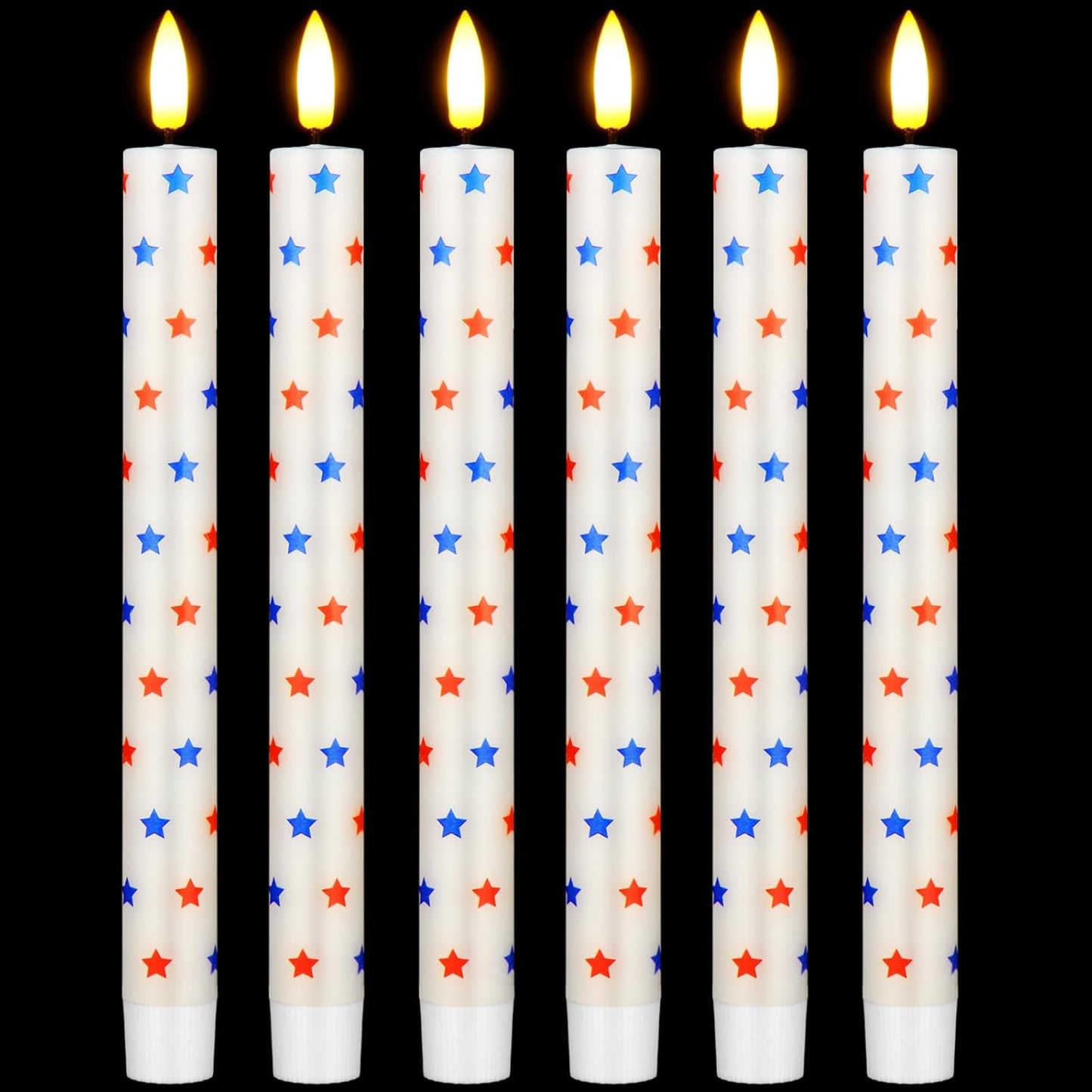 Rossesay 6 Pcs 4th of July Candles 250th Anniversary Flameless Taper Candles Patriotic White Red Blue Star Wax American Independence Day Battery Operated LED for Home Decoration(Star)