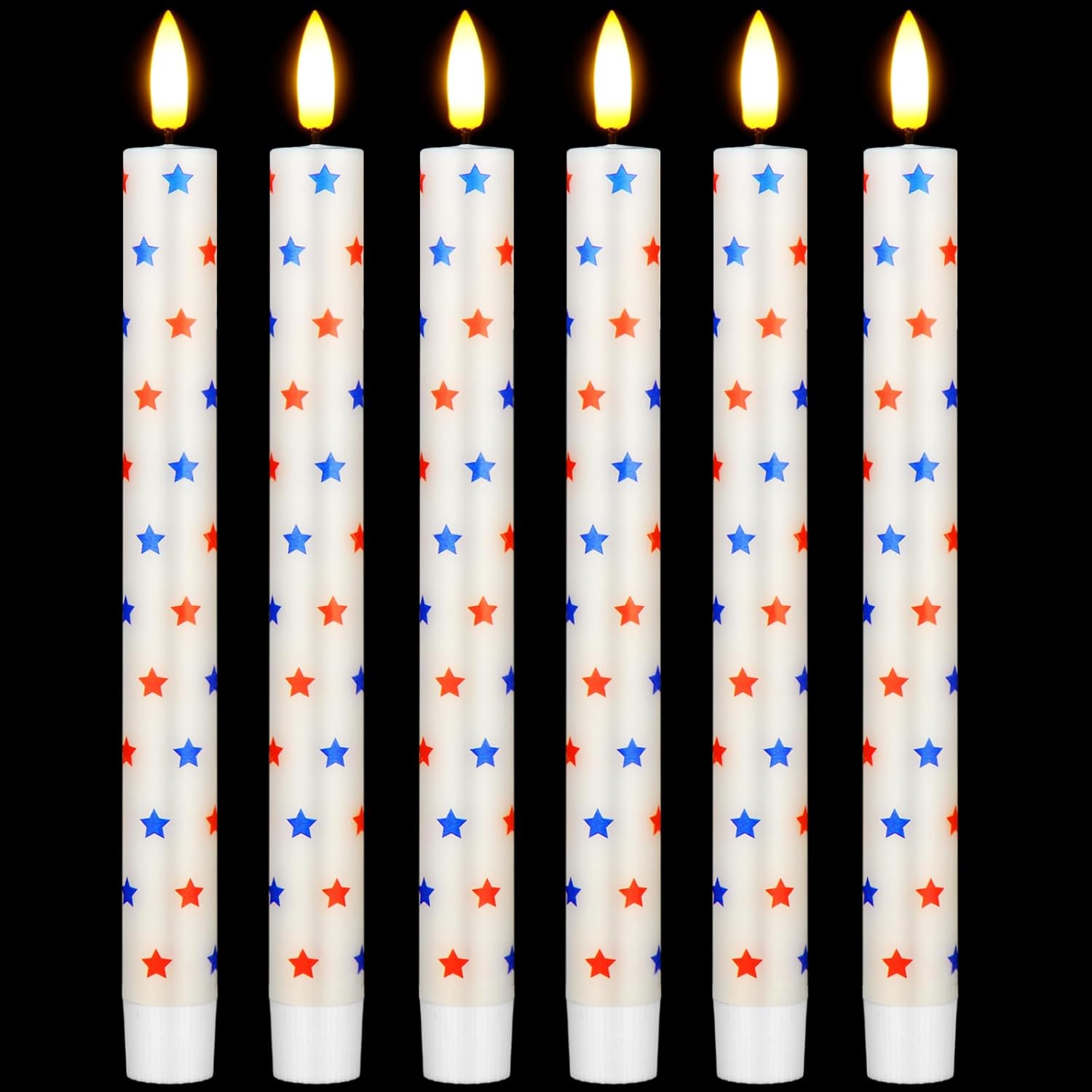 Rossesay 6 Pcs 4th of July Candles 250th Anniversary Flameless Taper Candles Patriotic White Red Blue Star Wax American Independence Day Battery Operated LED for Home Decoration(Star)